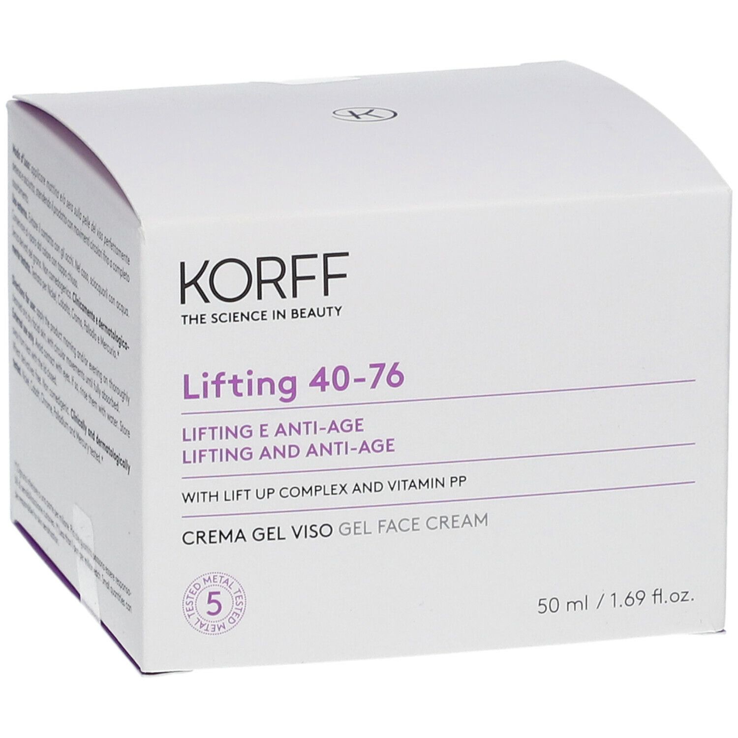 Confezione bianca con scritta: KORFF, Lifting 40-76, 50 ml.