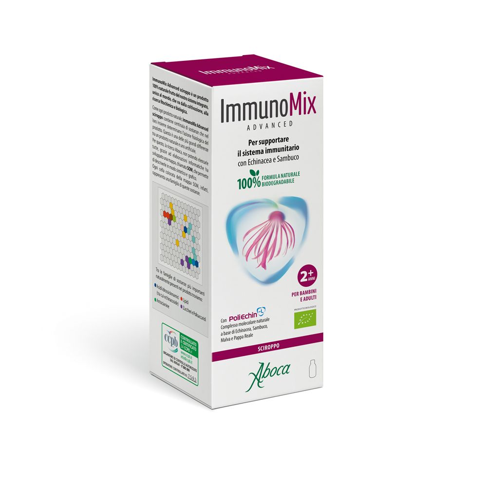 Scatola bianca con nome e logo del prodotto. Contiene informazioni sugli ingredienti e certificazioni. Per bambini dai 2 anni.