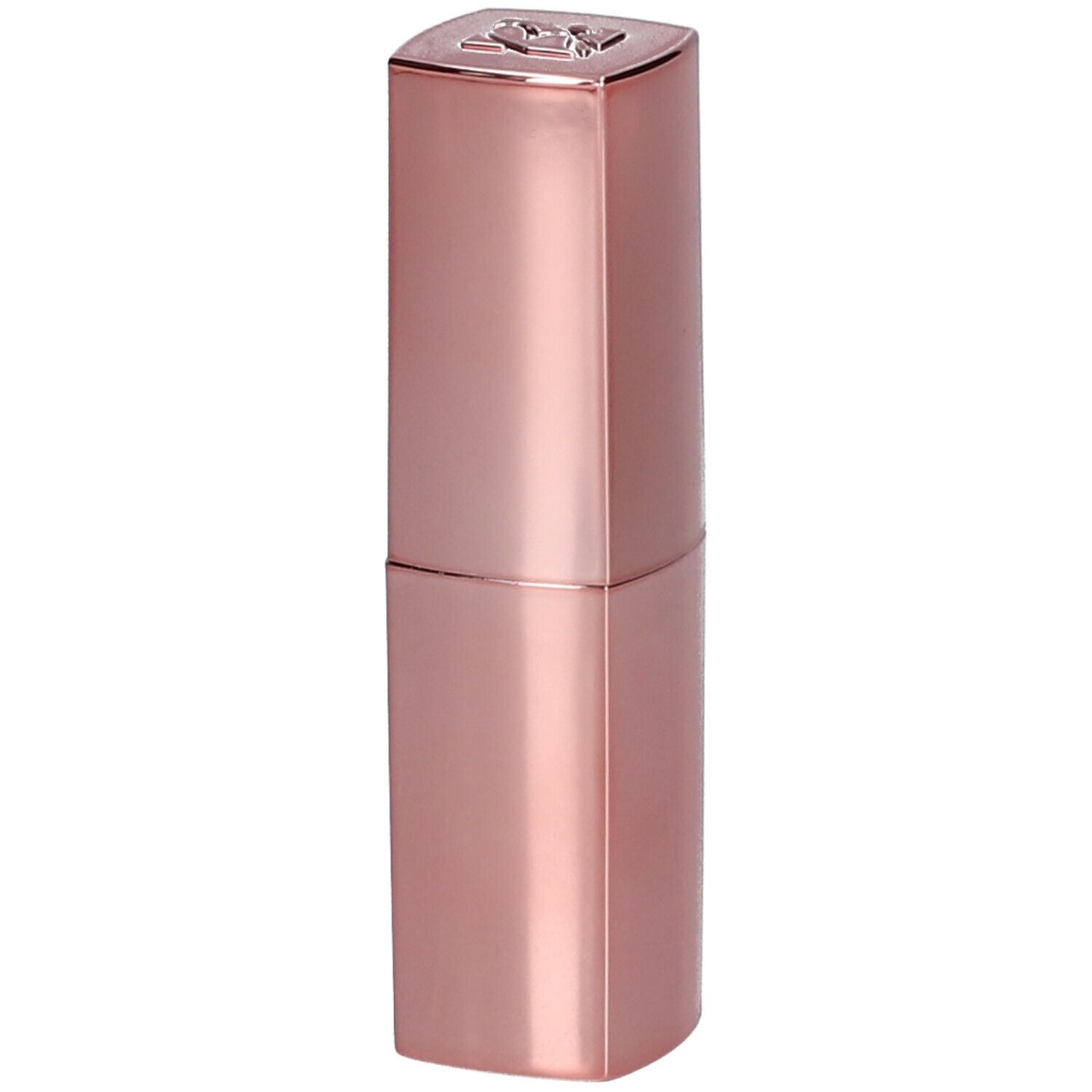 Rossetto rosa in forma allungata. Il cappuccio è quadrato con un logo. Superficie lucida.