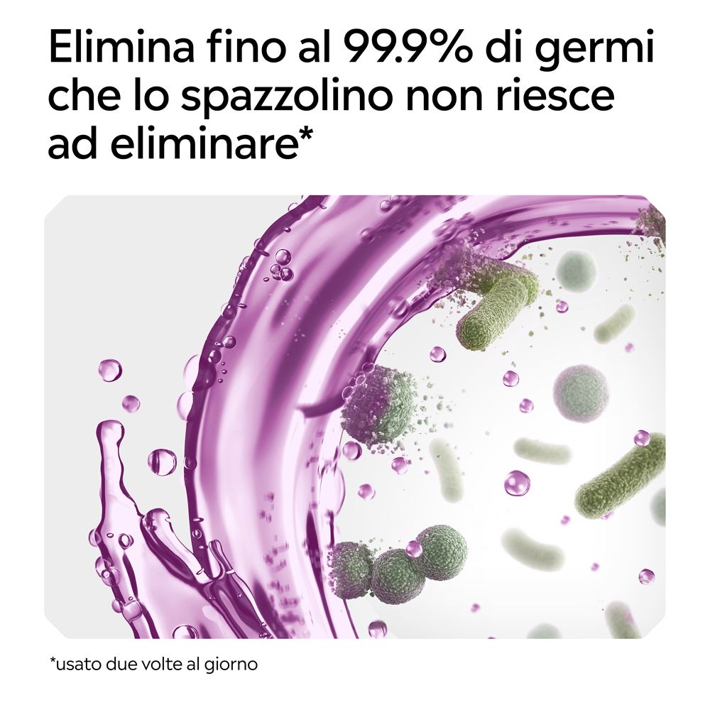 Listerine Total Care Mundspülung in lila Flasche mit 6 Vorteilen.