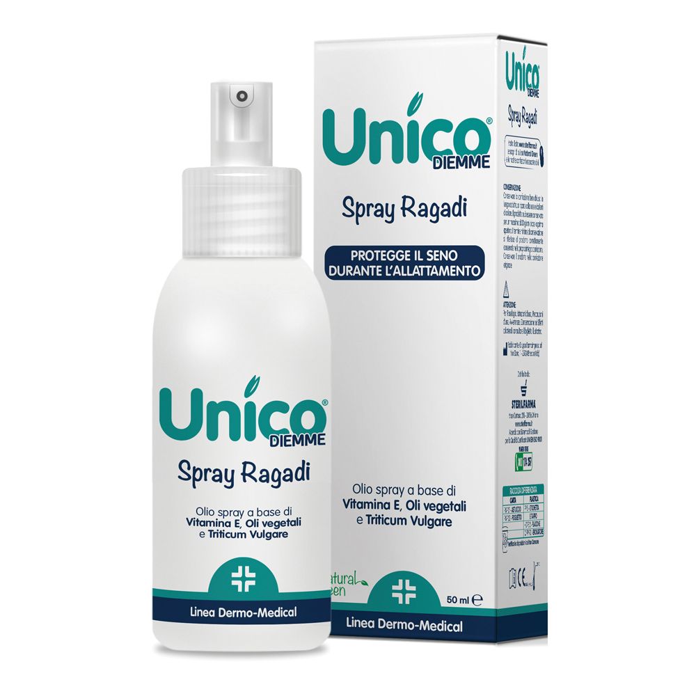 Flacone bianco con vaporizzatore. Scritta: Unico Spray Ragadi. Con confezione.