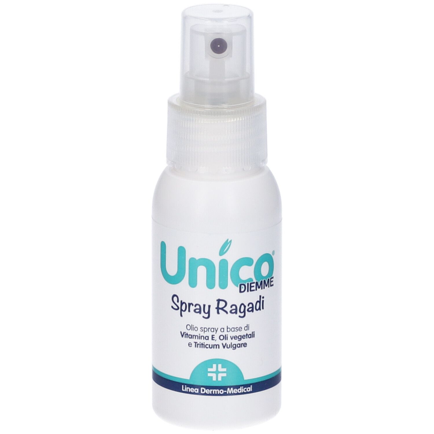 Flacone bianco con vaporizzatore. Scritta: Unico Spray Ragadi.