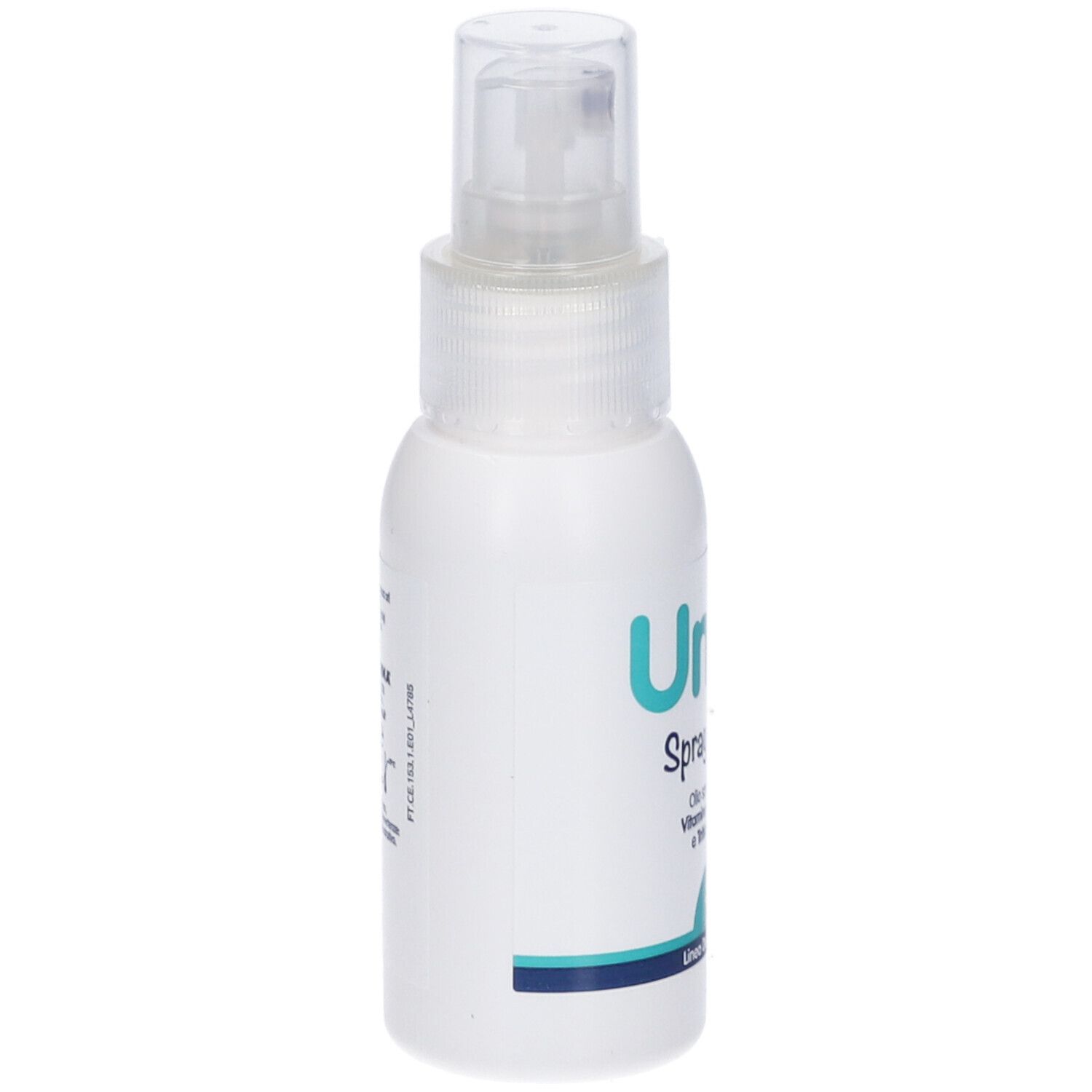 Flacone bianco con vaporizzatore. Scritta: Unico Spray Ragadi.