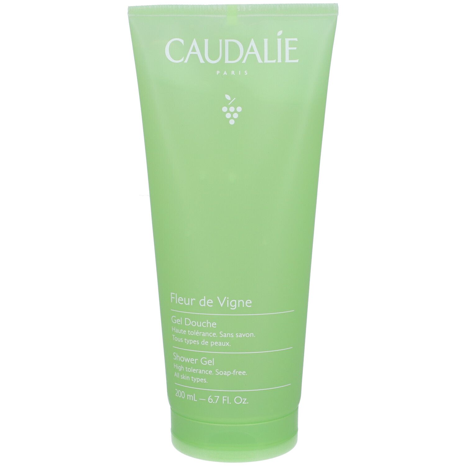 Grüne Caudalie Fleur de Vigne Duschgel-Flasche, 200 ml.