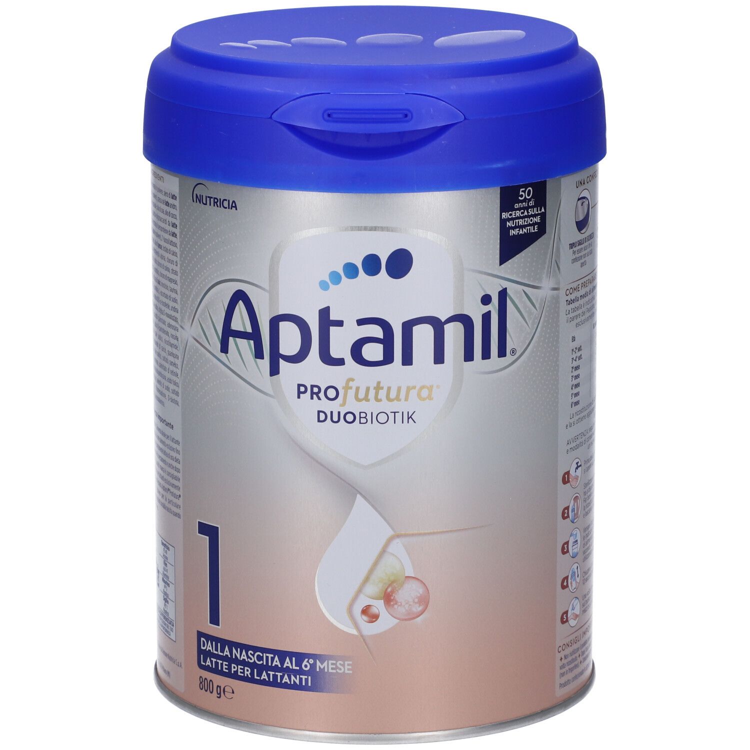 Aptamil Profutura 1 Latte per lattanti, lattina da 800g, vista frontale con tappo blu.