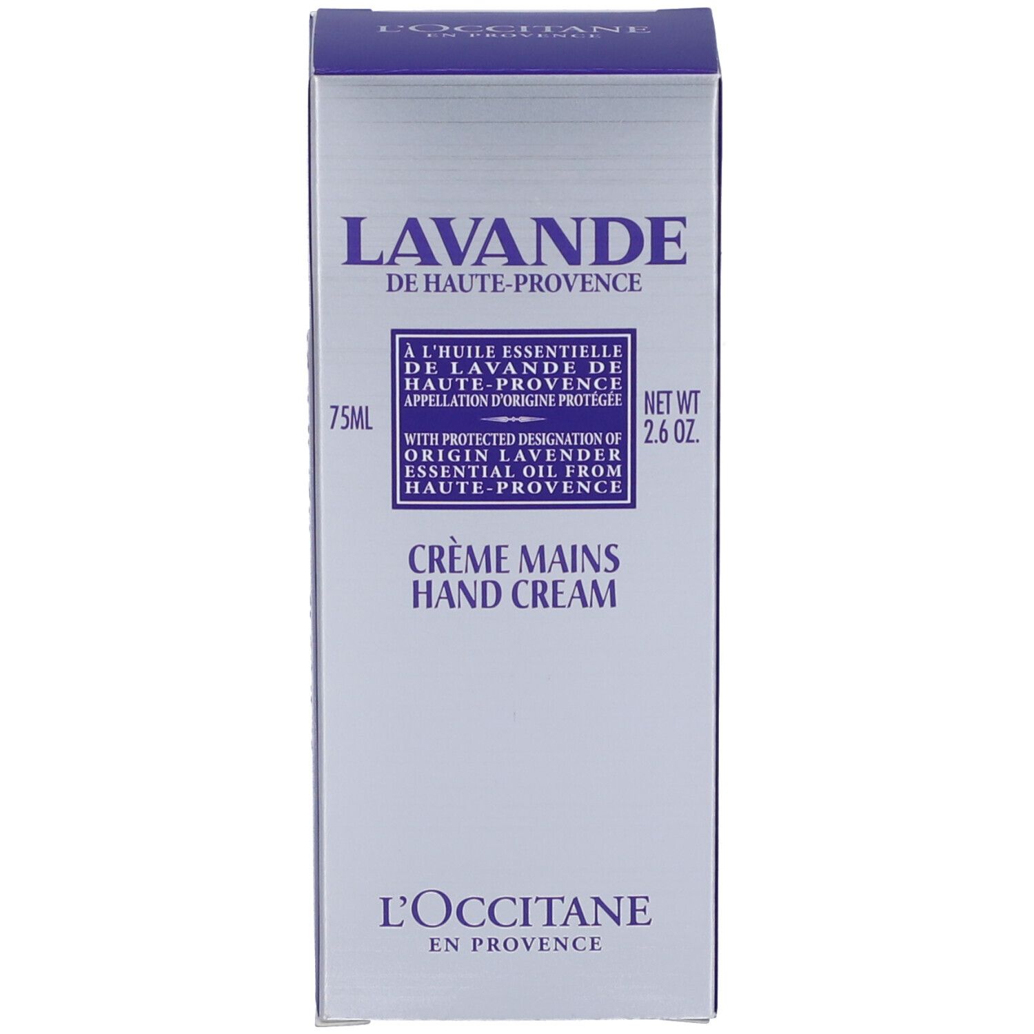 Scatola di crema mani. Crema mani Lavanda, 75 ml. L'Occitane.