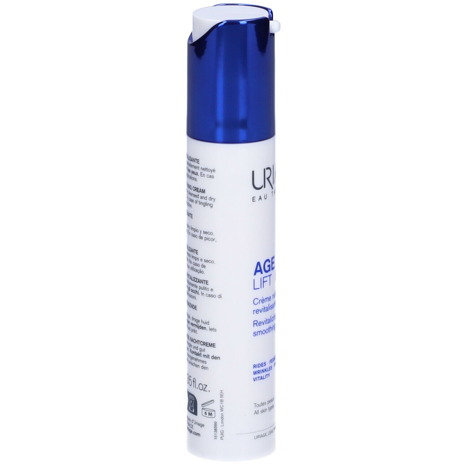 Retro del tubo. Testo multilingue. Scritta: 40ml, 1.35 fl.oz.