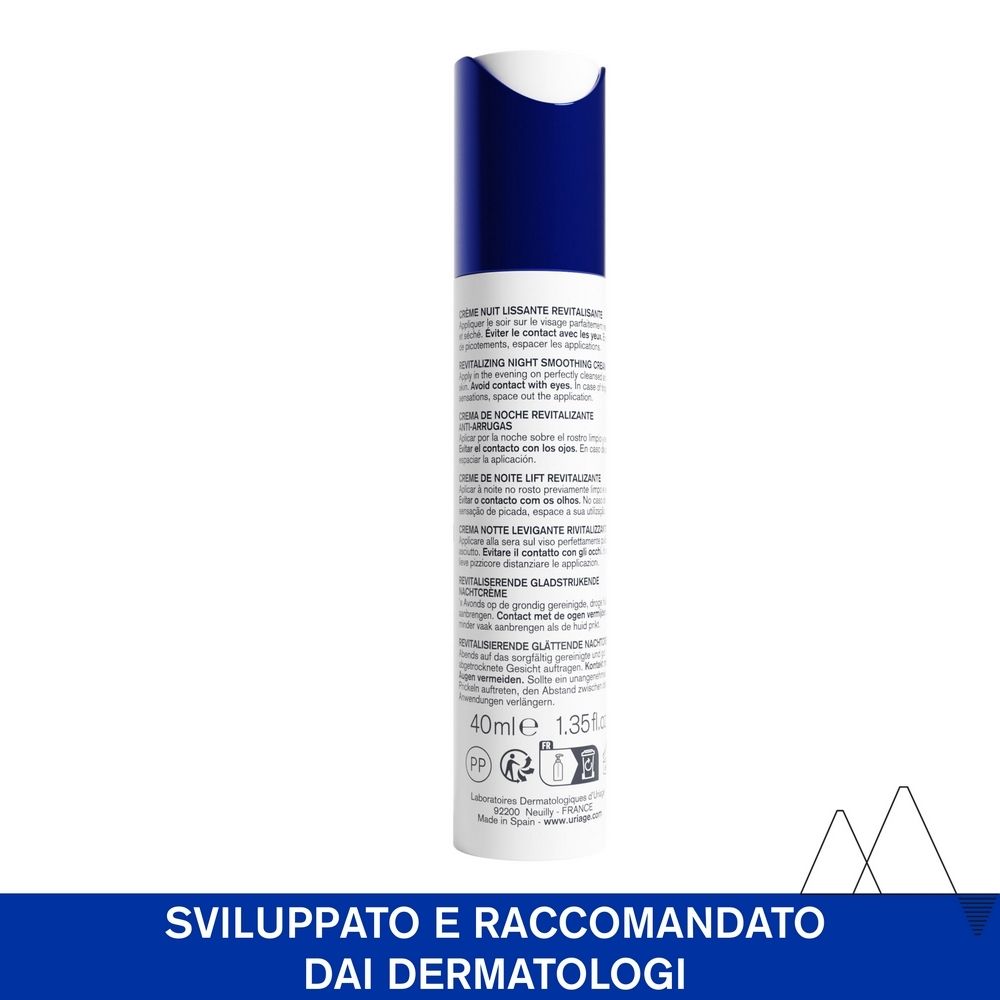 Retro del tubo. Testo multilingue. Scritta: 40ml, 1.35 fl.oz. Raccomandato dai dermatologi.