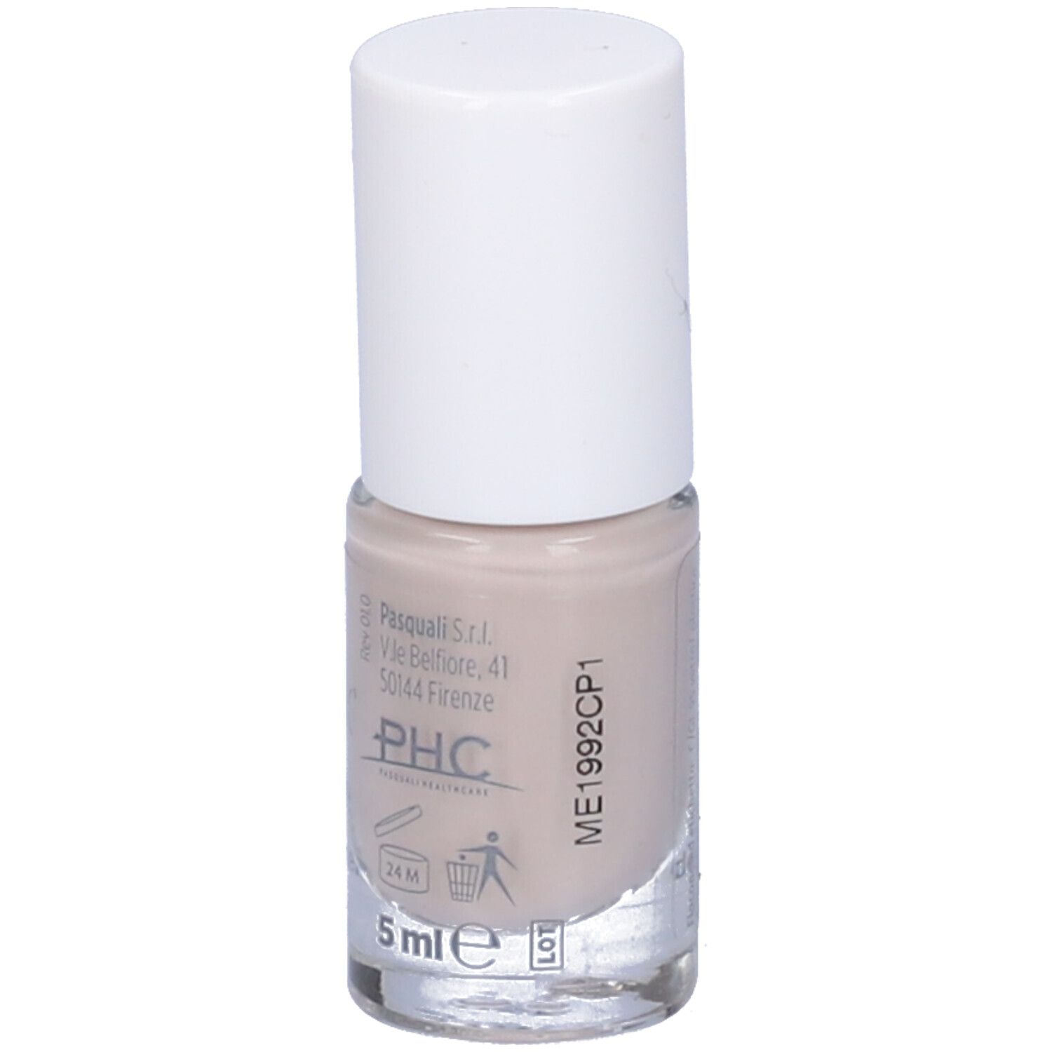 Flacone di smalto, beige. Scritta: Dermovitamina Micoblock 3 in 1 Smalto Idratante e Traspirante. 5 ml.