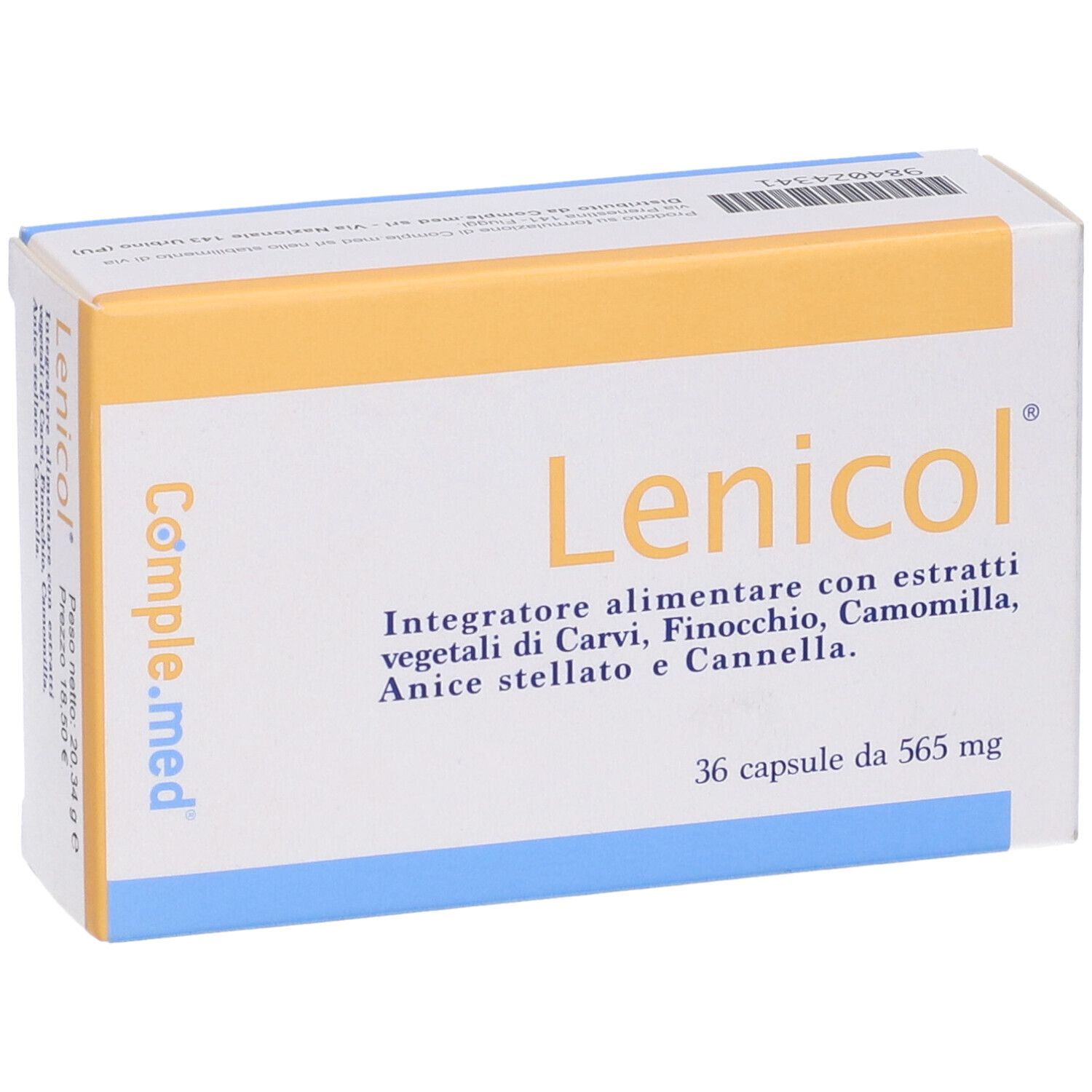 Scatola Lenicol. Scritto: Integratore alimentare con estratti vegetali. 36 capsule.