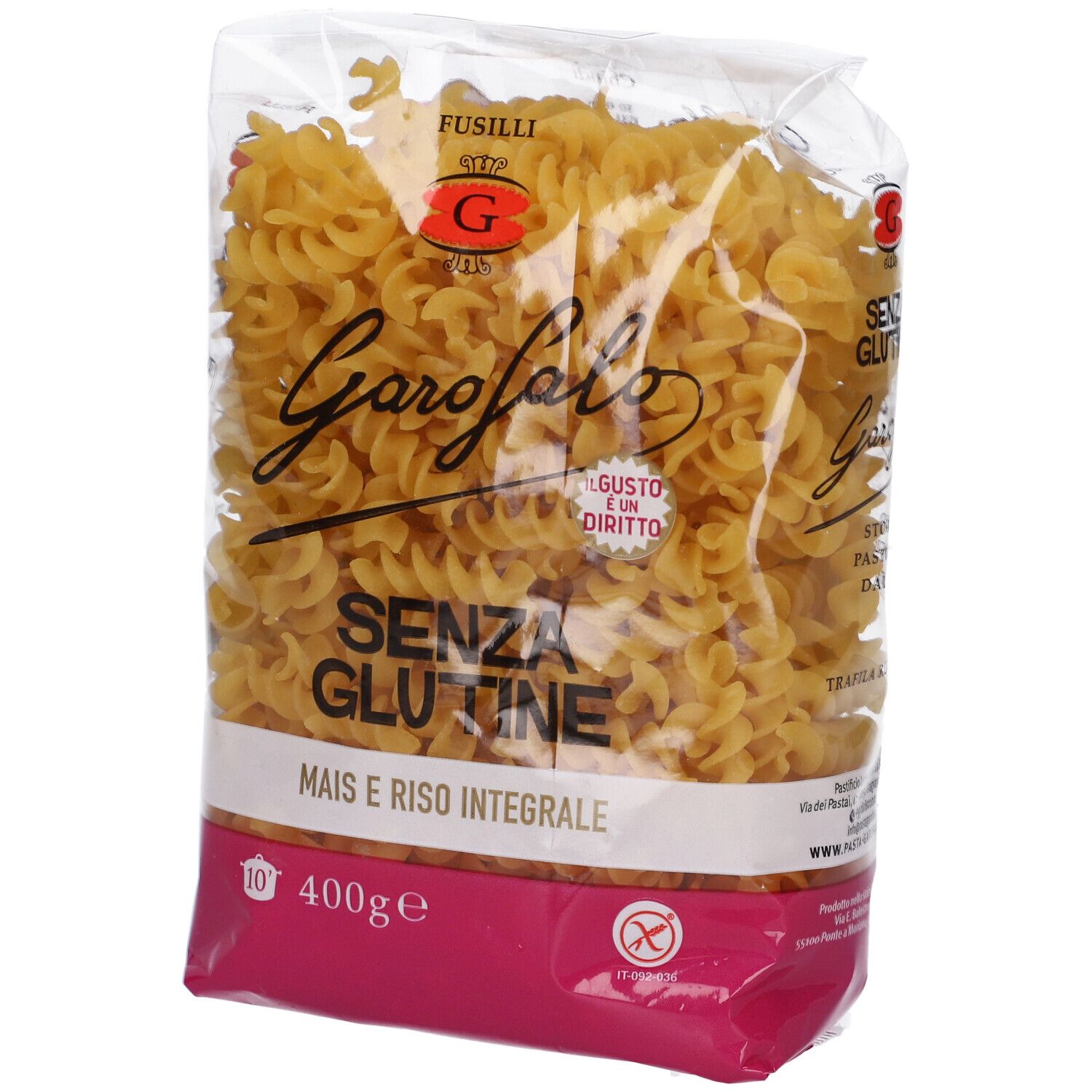 Confezione Garofalo Fusilli Senza Glutine, 400g. Mais e riso integrale.