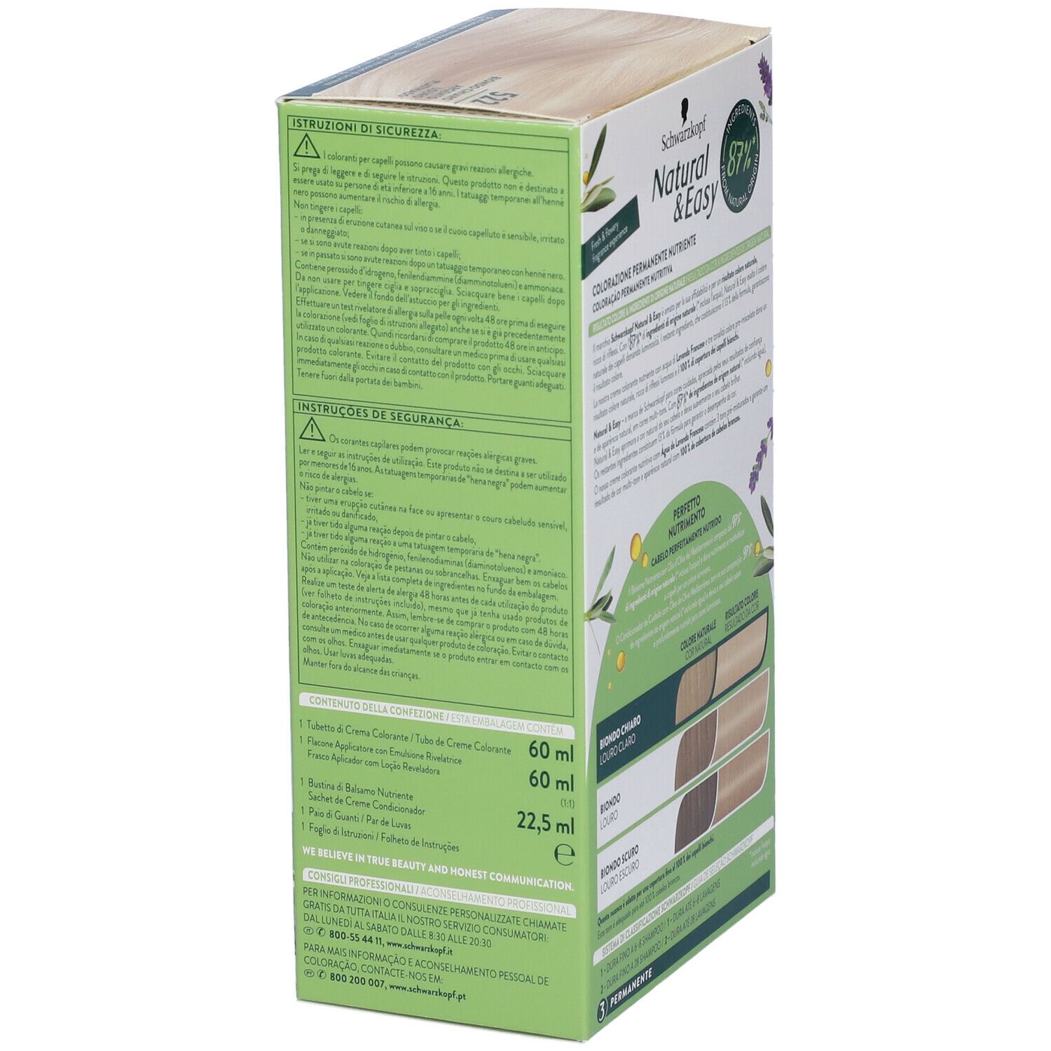 Schwarzkopf Natural & Easy Tinta 522. Retro confezione. Informazioni di sicurezza. Ingredienti.