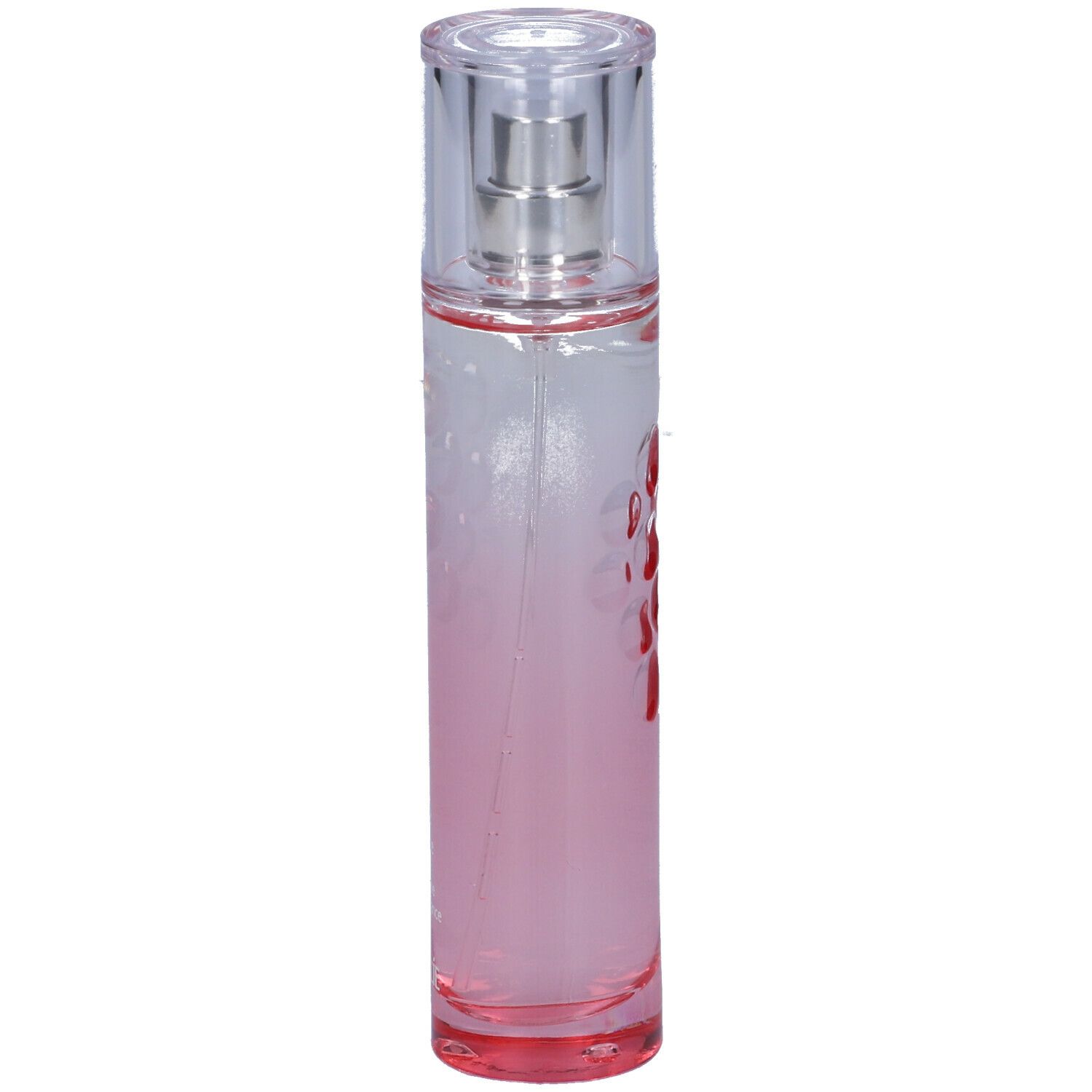 Liquido rosa in flacone trasparente con vaporizzatore. Scritta Rose de Vigne e Caudalie.