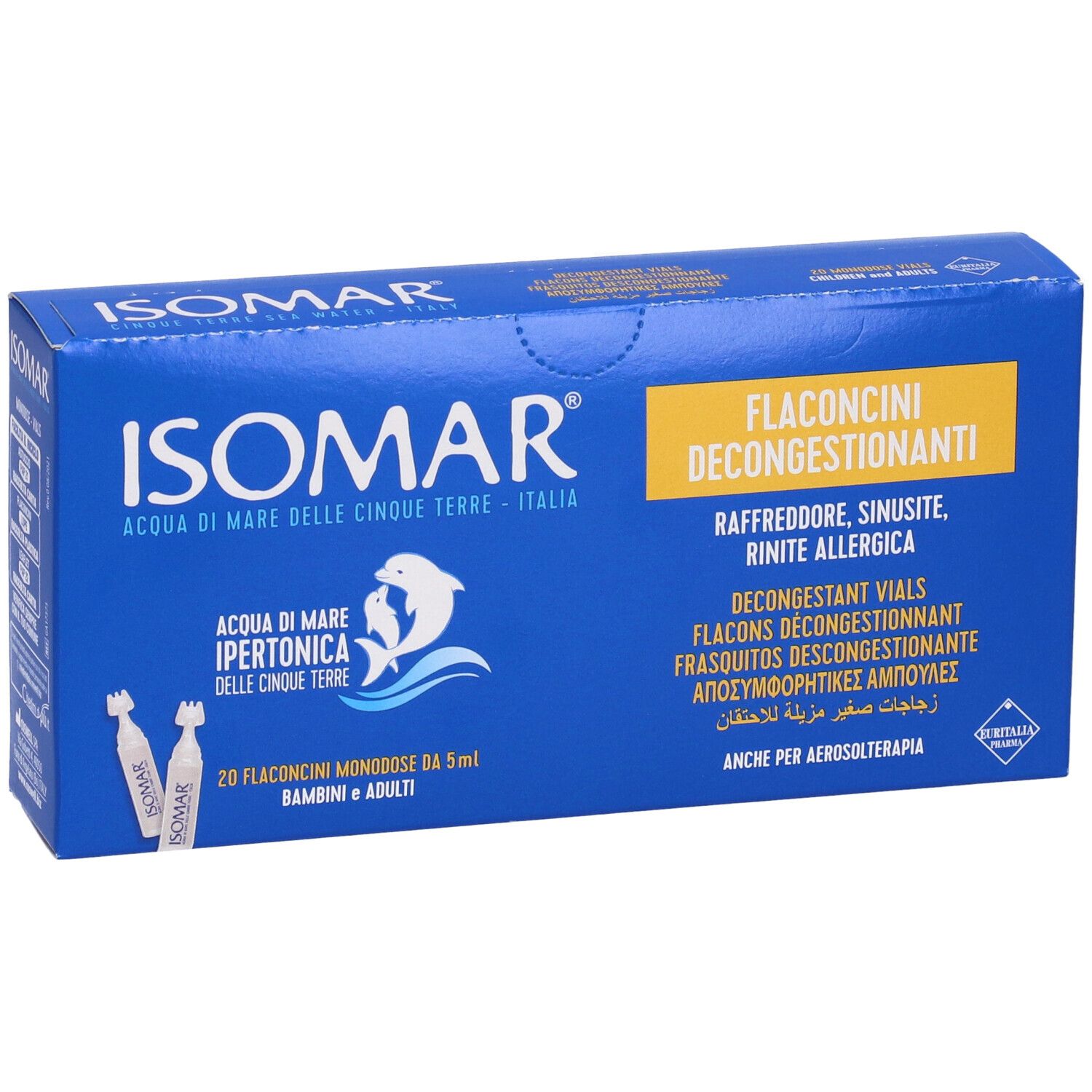Isomar 20 Flaconcini Decongestionanti, hypertones Meerwasser zur Nasenpflege.