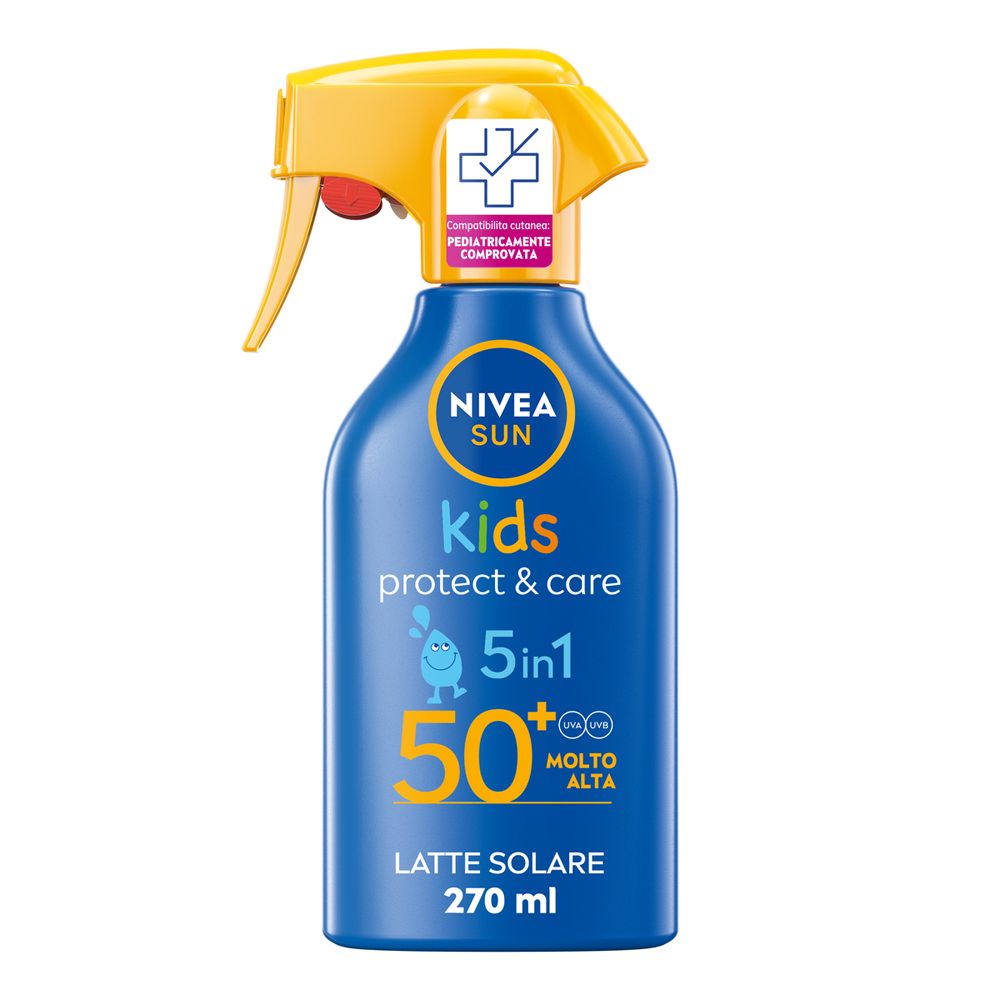 Nivea Sun Spray Solare Kids Protect & Care FP50+ 270 ml, Crema solare per bambini waterproof