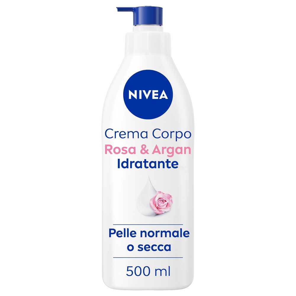Nivea Crema Corpo Idratante Rosa & Argan 500 ml, Crema idratante corpo 72h profumata alla Rosa