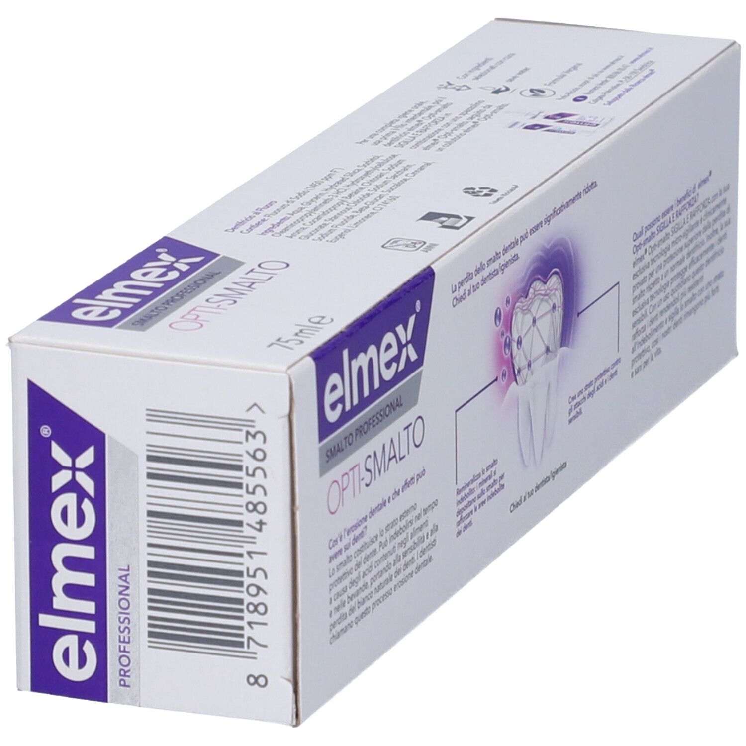 Elmex Opti-Smalto Zahnpasta-Verpackung, 75 ml.