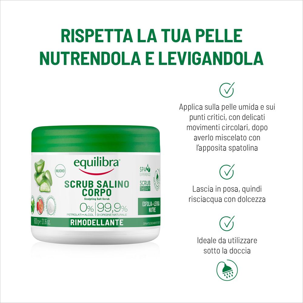 Equilibra Salz-Körperpeeling mit Aloe Vera und Gurke, 600g.