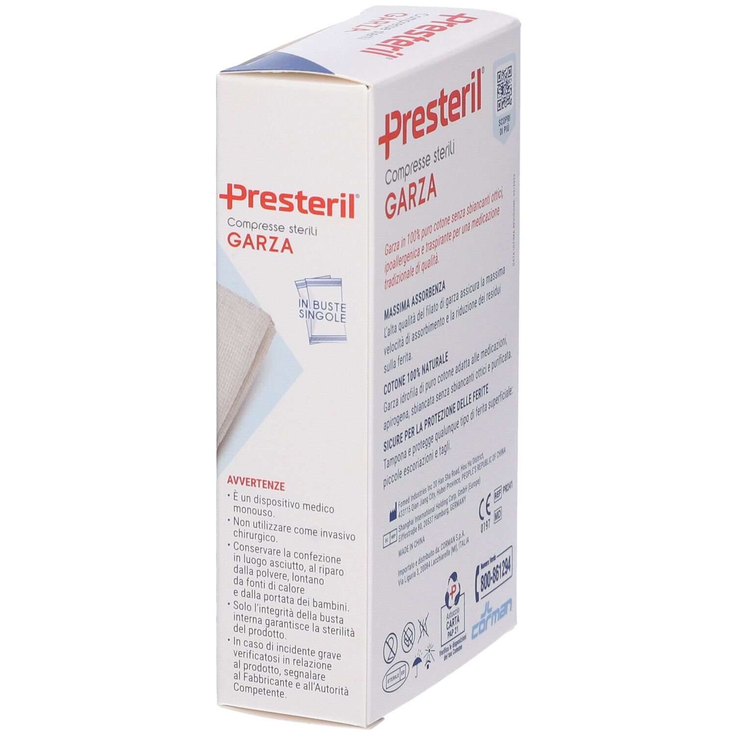 Presteril sterile gauze compresses, 12 pieces, 18x40cm. Hypoallergenic, extra breathable, highly absorbent.