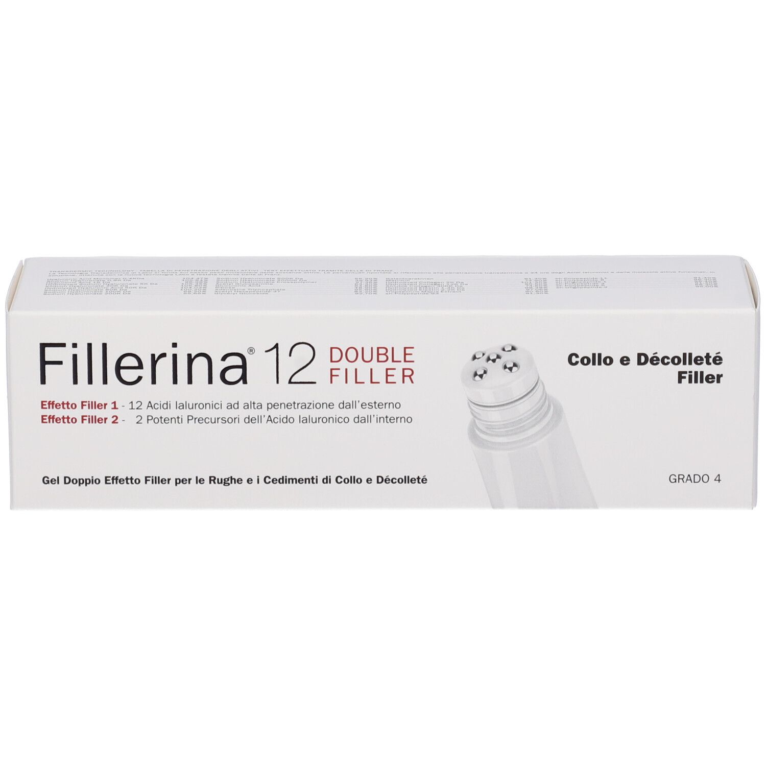 Confezione Fillerina 12 Double Filler. Gel per collo e décolleté, Grado 4. Con applicatore.
