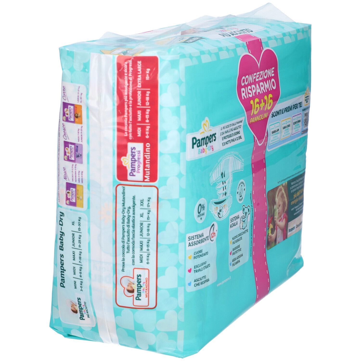 Pampers Baby Dry Windeln Duo Downcount Junior 32 Stück Pampers