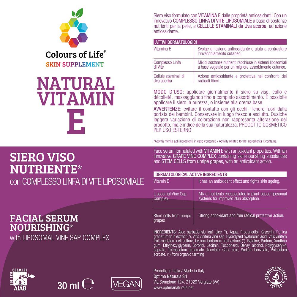 Produktinformationen für Colours of Life Natural Vitamin E Gesichtsserum.