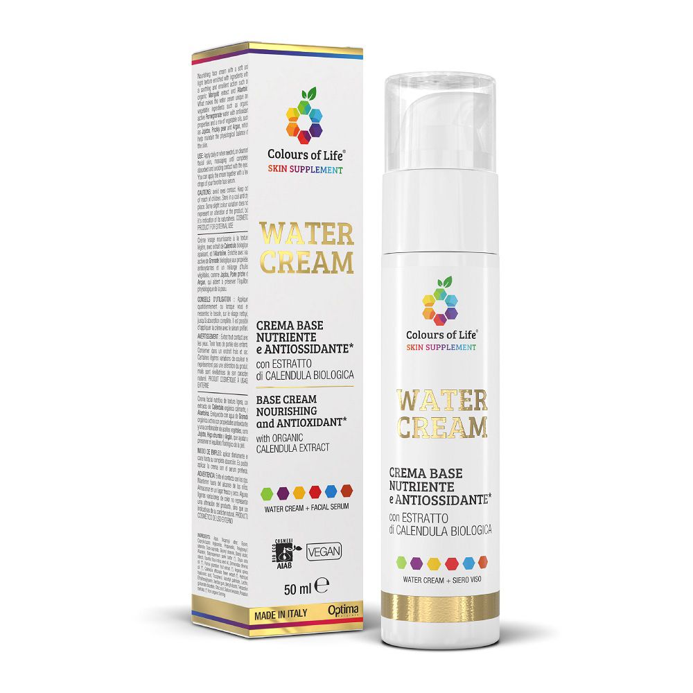 Flasche und Karton von Water Cream Gesichtscreme mit Spender.
