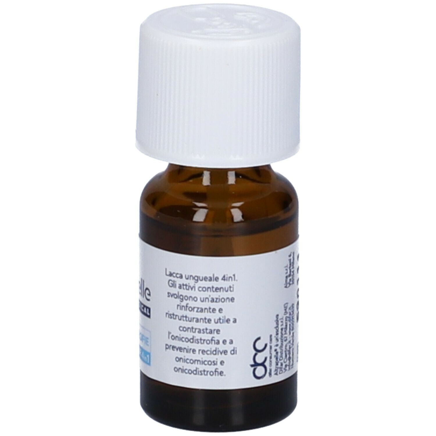 Braune Glasflasche mit weißem Schraubverschluss, 7 ml. Etikett mit Warnsymbolen und Produktinformationen.