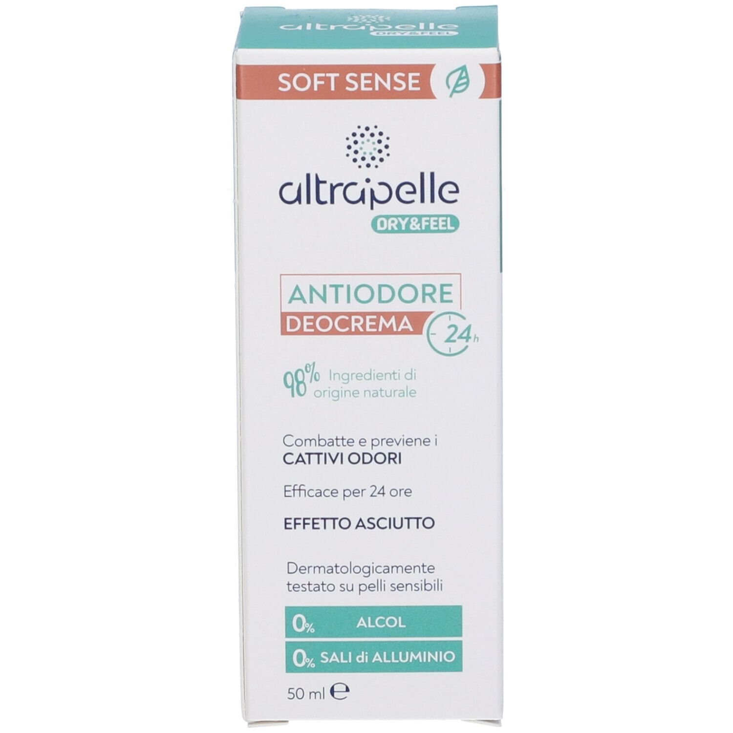 Ultrapelle Antiodore Deocreme: 98% natürliche Inhaltsstoffe, 0% Alkohol, 0% Aluminiumsalze. 50 ml.