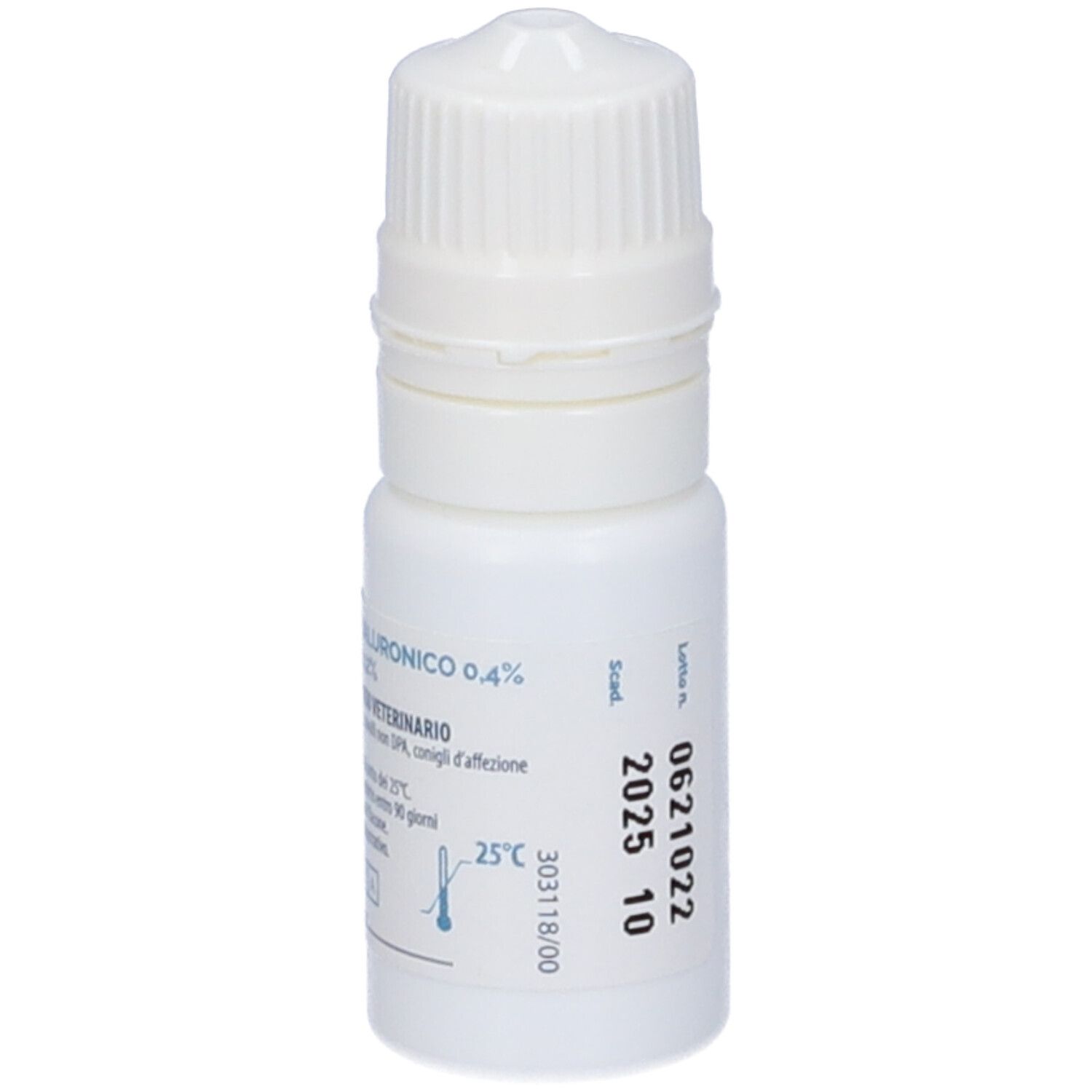 Flacone bianco di gocce oculari. Scritta: Siccostil Total, Gocce Oculari. Contiene acido ialuronico 0,4%.