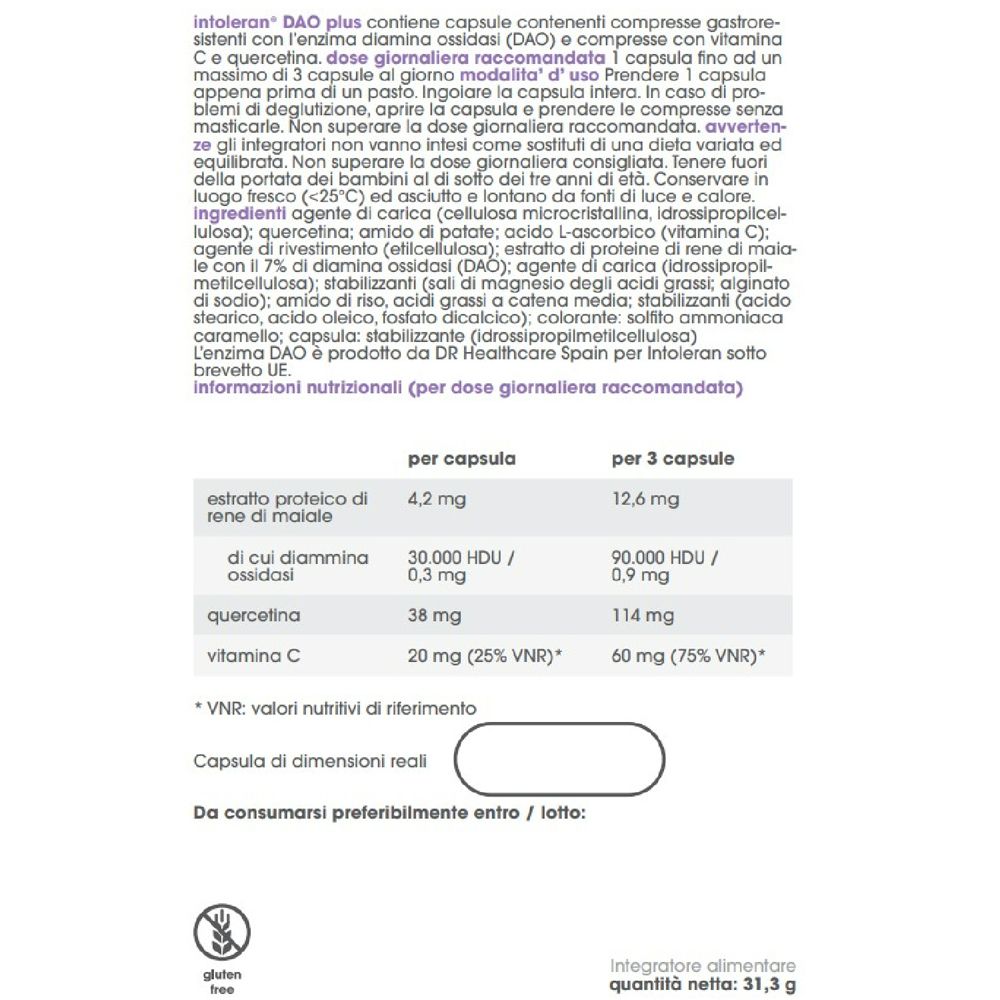 Testo su sfondo bianco. Contiene informazioni sugli ingredienti e sui valori nutrizionali.