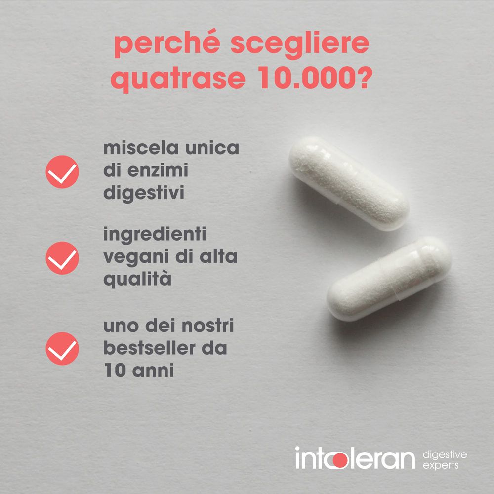 Due capsule bianche su sfondo grigio. Testo: Perché scegliere quatrase 10.000?