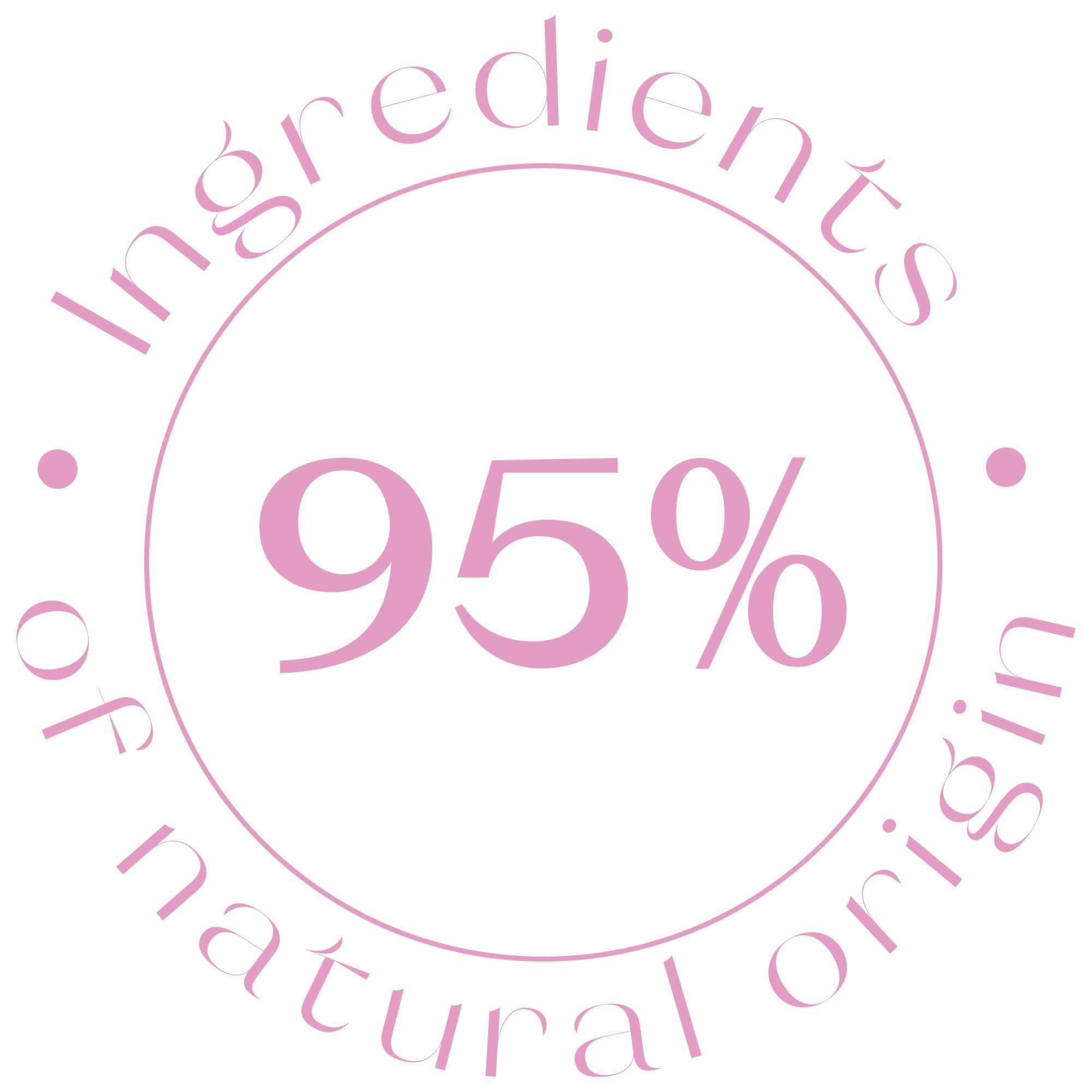 Adesivo rotondo con la scritta: 95% of natural origin.