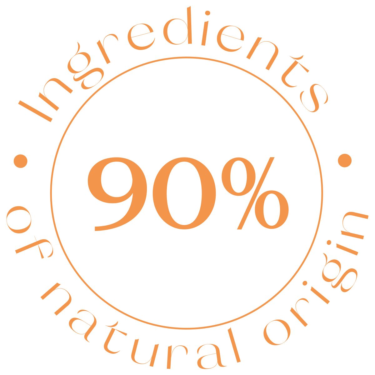 Adesivo rotondo con testo: 90% di origine naturale.