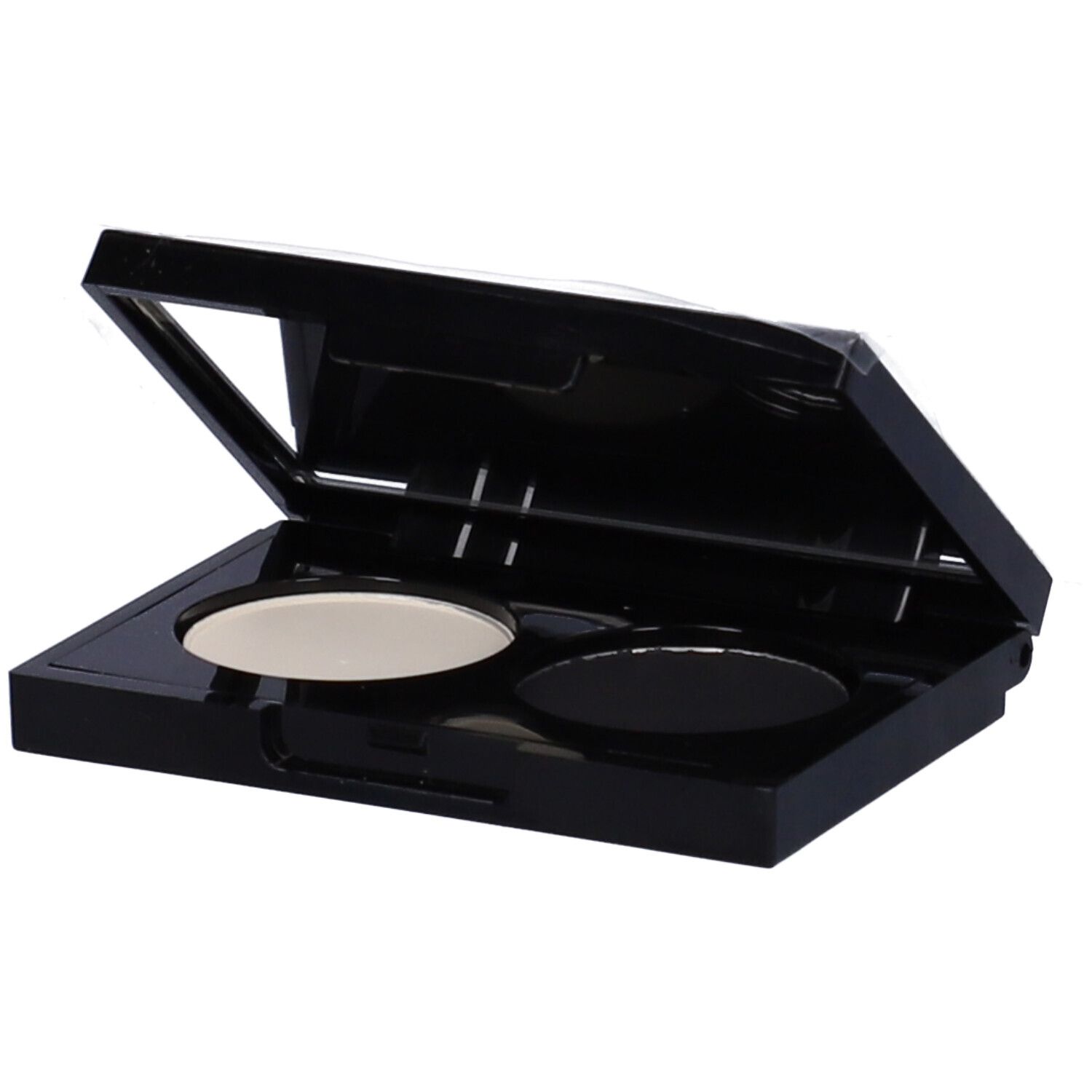 Palette Ombretto Duo Colore OM1 Smokey Eyes nera aperta, due tonalità, specchio.