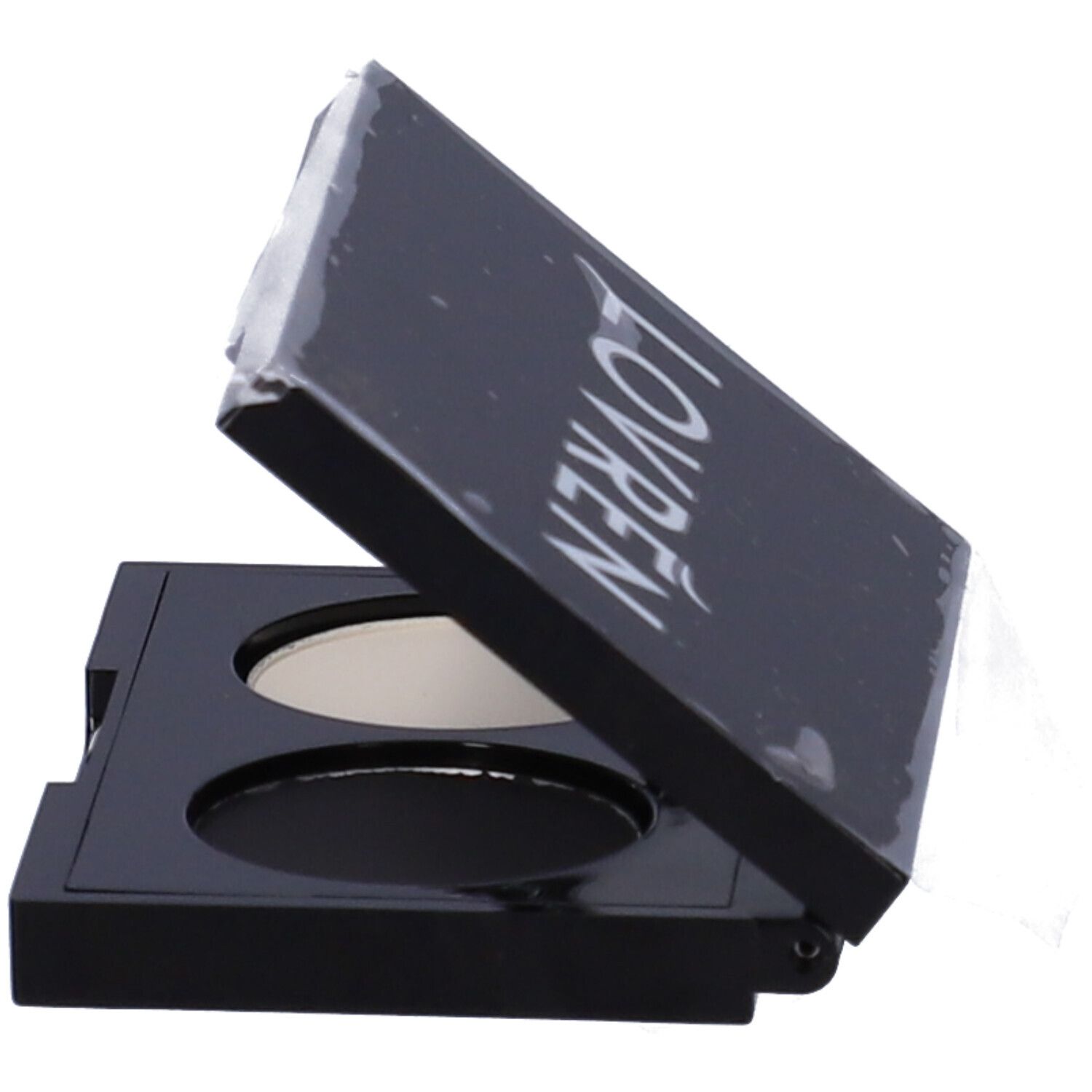 Palette Ombretto Duo Colore OM1 Smokey Eyes nera aperta, due tonalità, specchio, confezione.