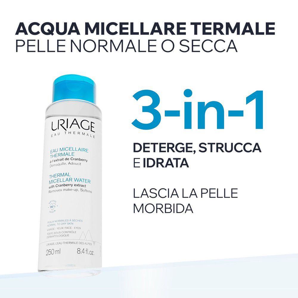 Uriage Thermal Mizellenwasser 3-in-1: reinigt, entfernt Make-up, spendet Feuchtigkeit.