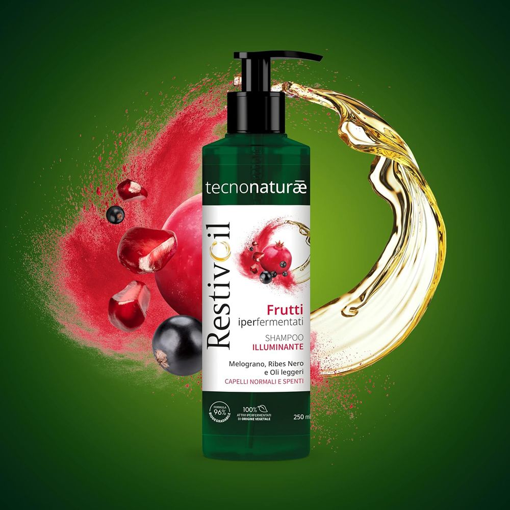 Tecnatuar Naturale RestivOil Shampoo Flasche mit Granatapfel und schwarzen Johannisbeeren. 250ml.