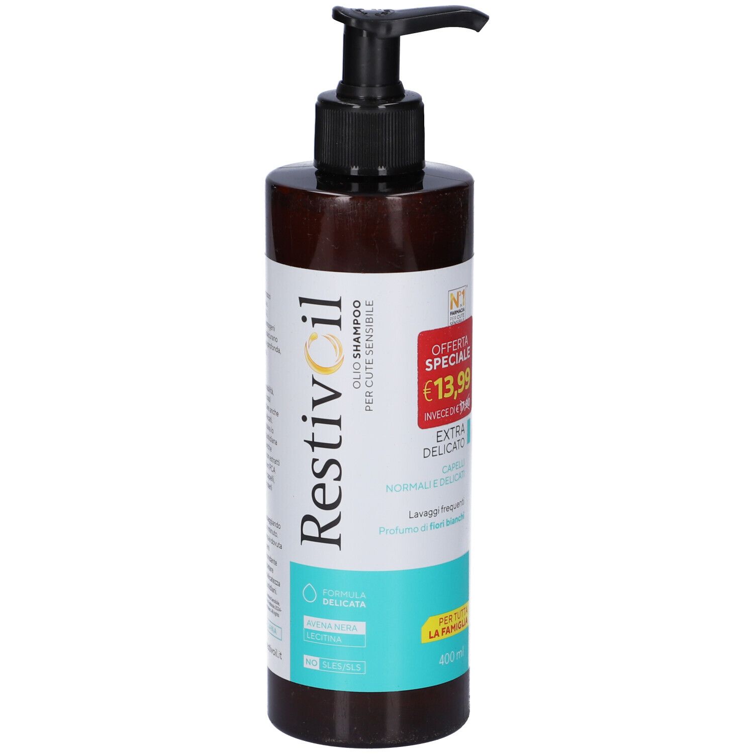 Restivoil Extra Delicato Öl-Shampoo mit Spenderflasche, 400 ml.