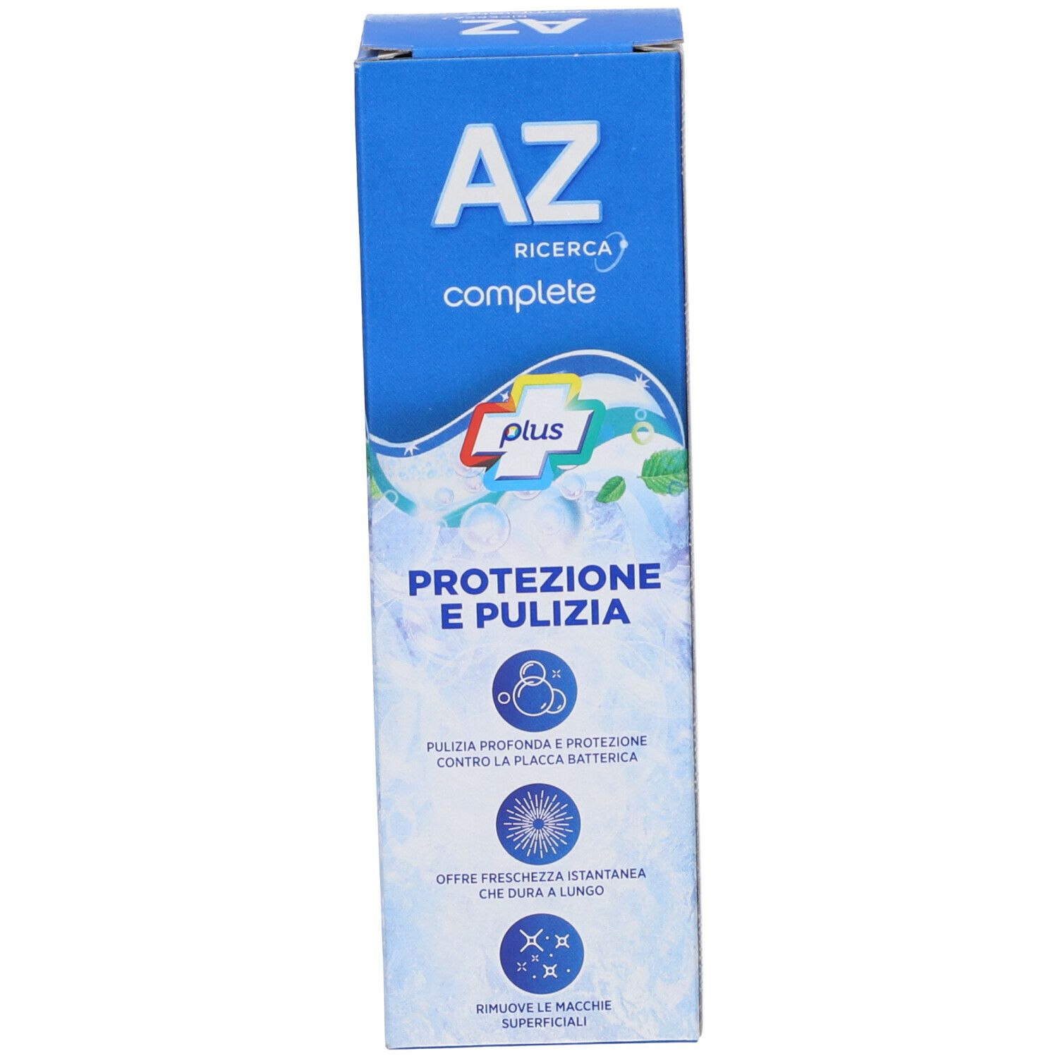 AZ Ricerca Complete Zahnpasta-Verpackung mit italienischer Aufschrift.