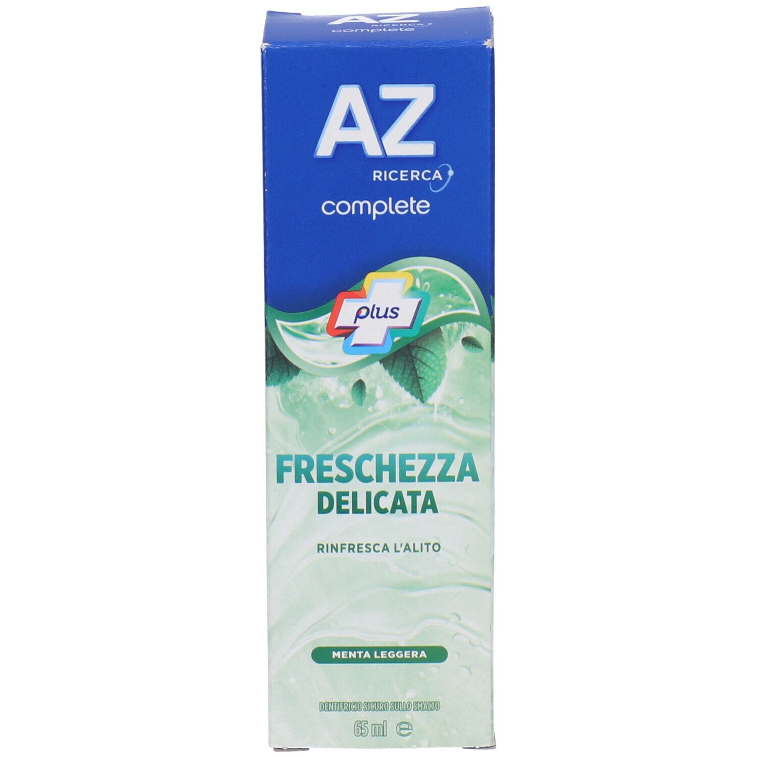 AZ Complete Mundspülung, 50ml, mit "Freschezza Delicata" und "Menta Leggera" Aufschrift.