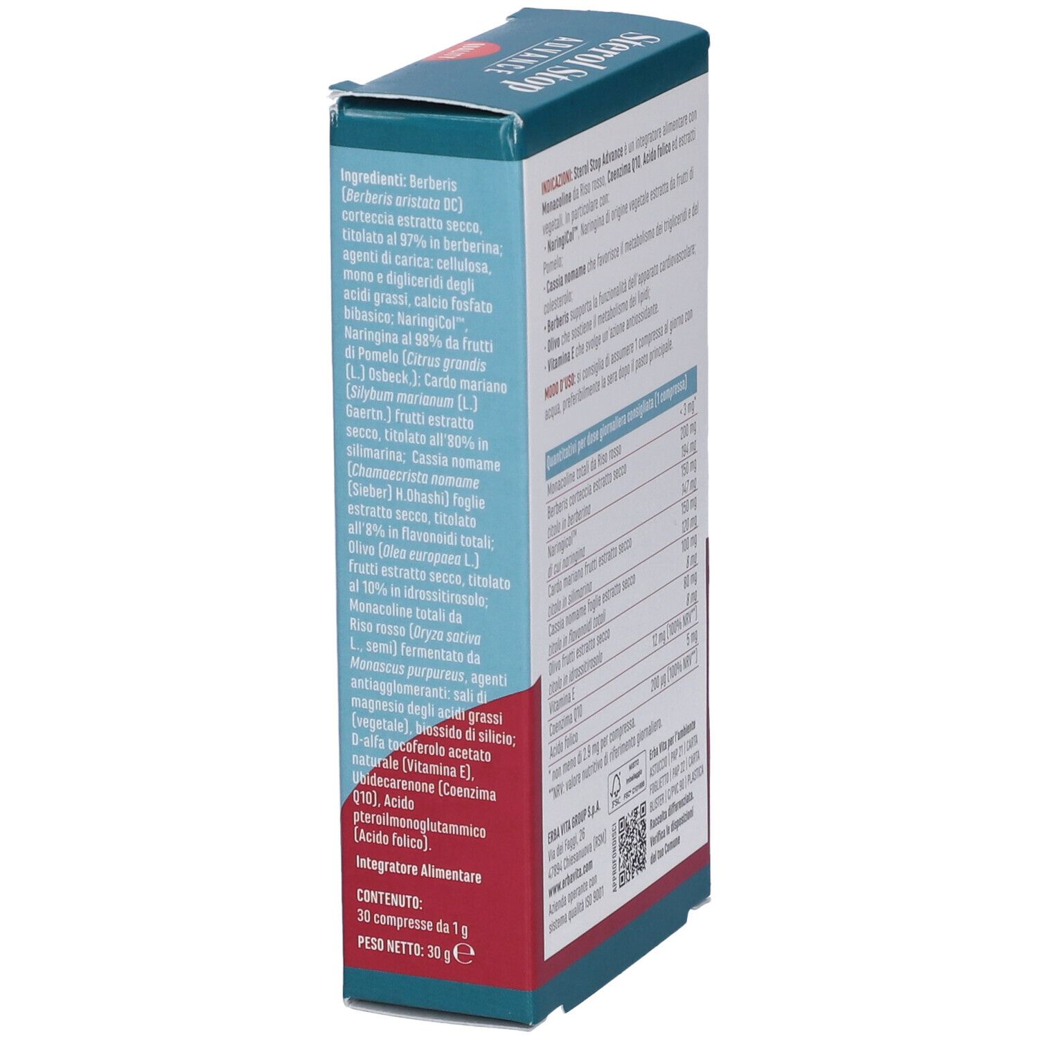 Scatola "Sterol Stop Advance". Testo: Ingredienti. Marchio: Erba Vita.