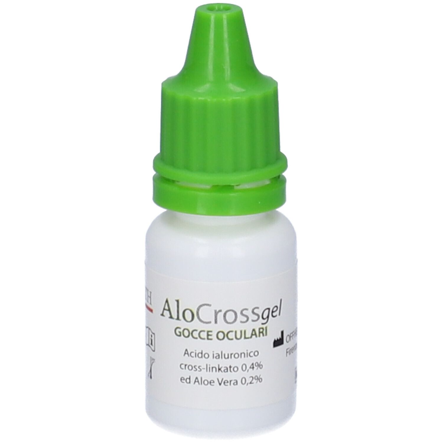 Piccolo flacone bianco con tappo verde. Nome del prodotto e ingredienti stampati.