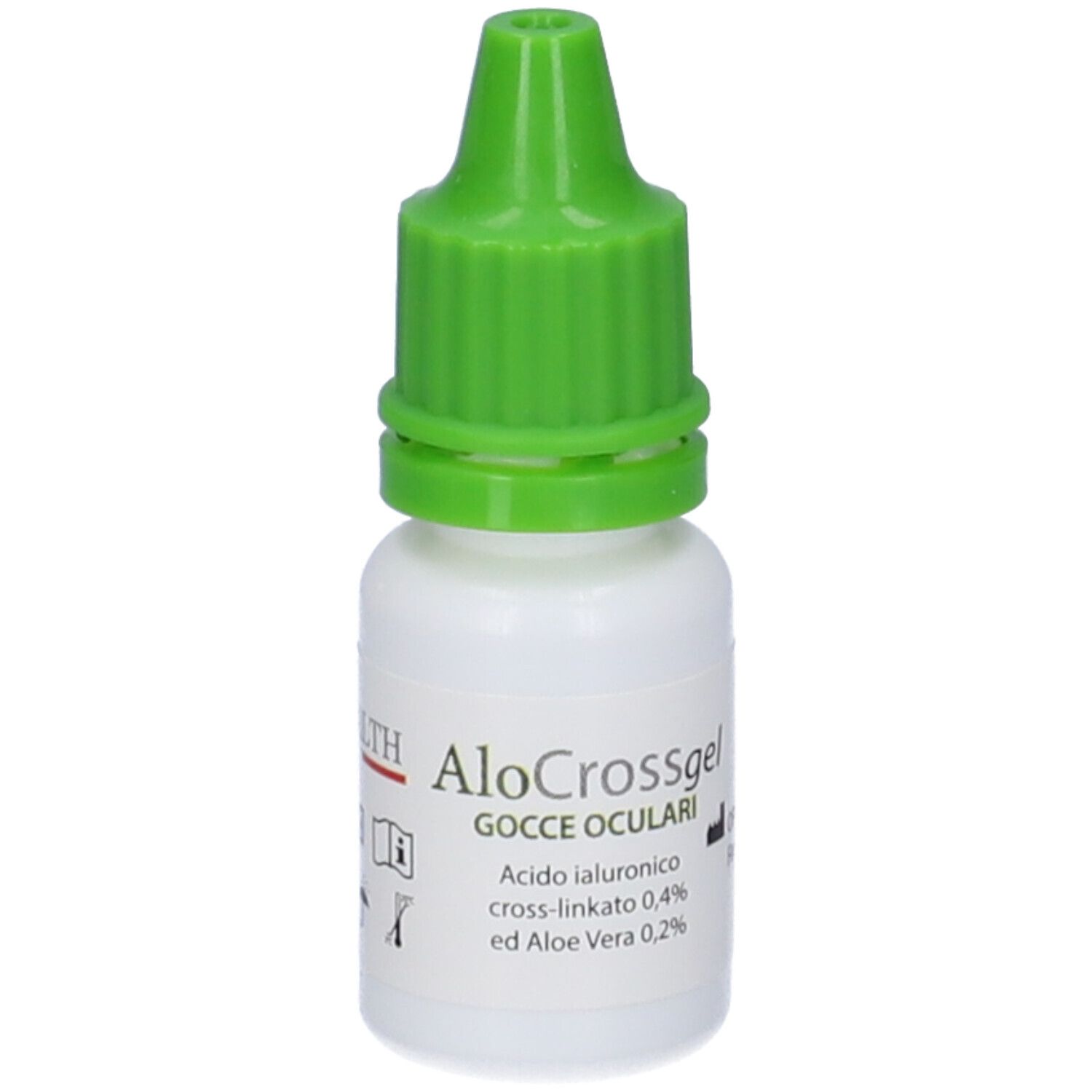 Piccolo flacone bianco con tappo verde. Nome del prodotto e ingredienti stampati.