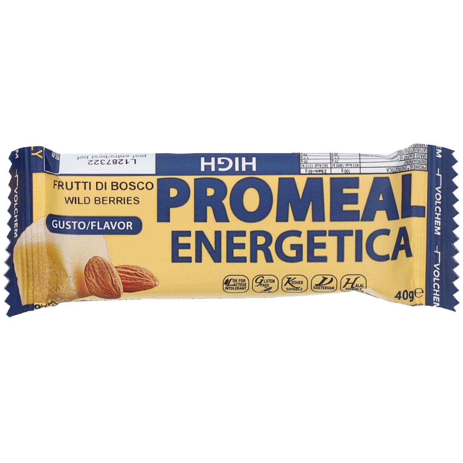 VOLCHEM Promeal Energetica Barretta Energetica Con Pasta Di Mandorle Gusto Frutti Di Bosco