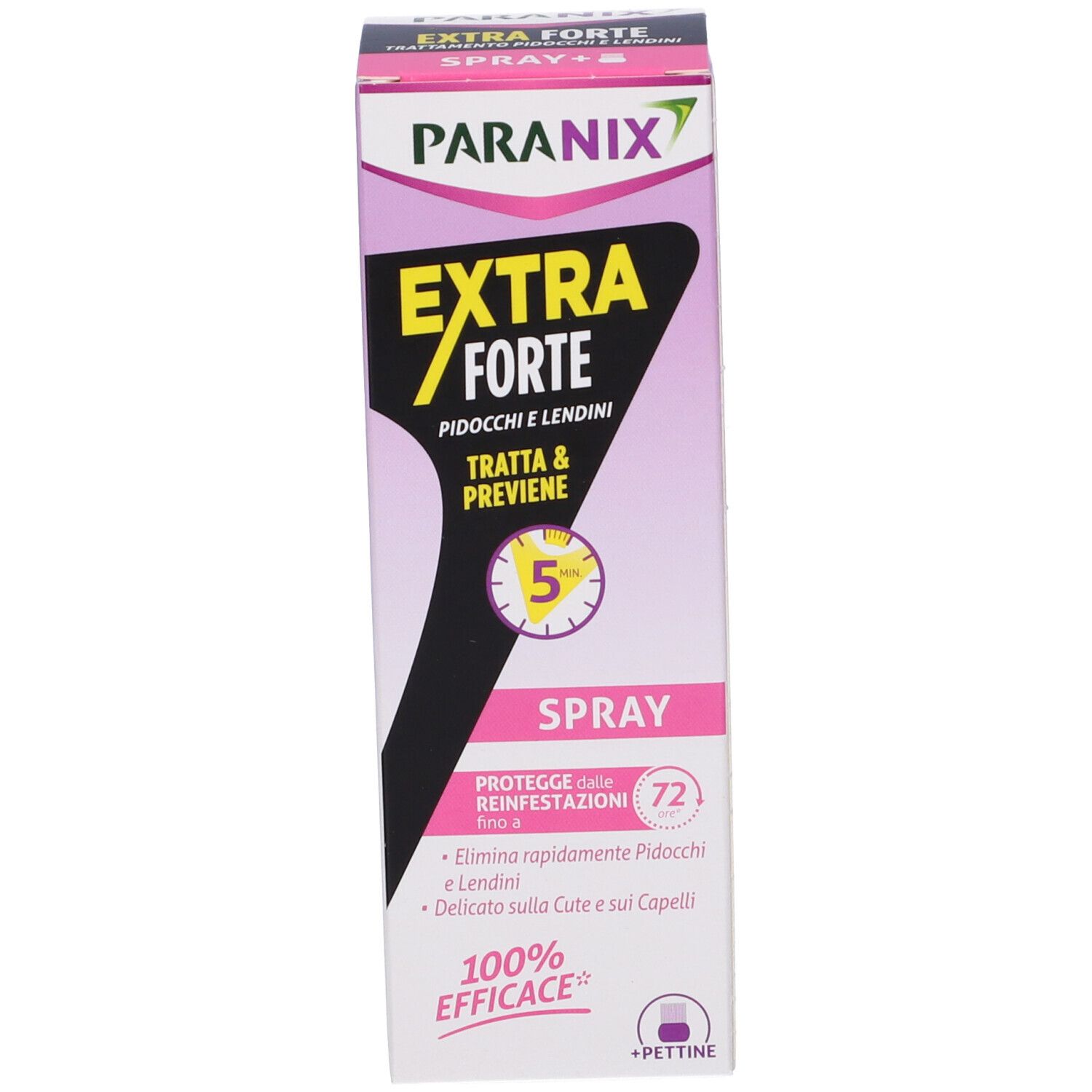 PARANIX EXTRA FORTE Verpackung. Enthält Informationen zum Produkt. 100% EFFICACE. Mit Kamm.