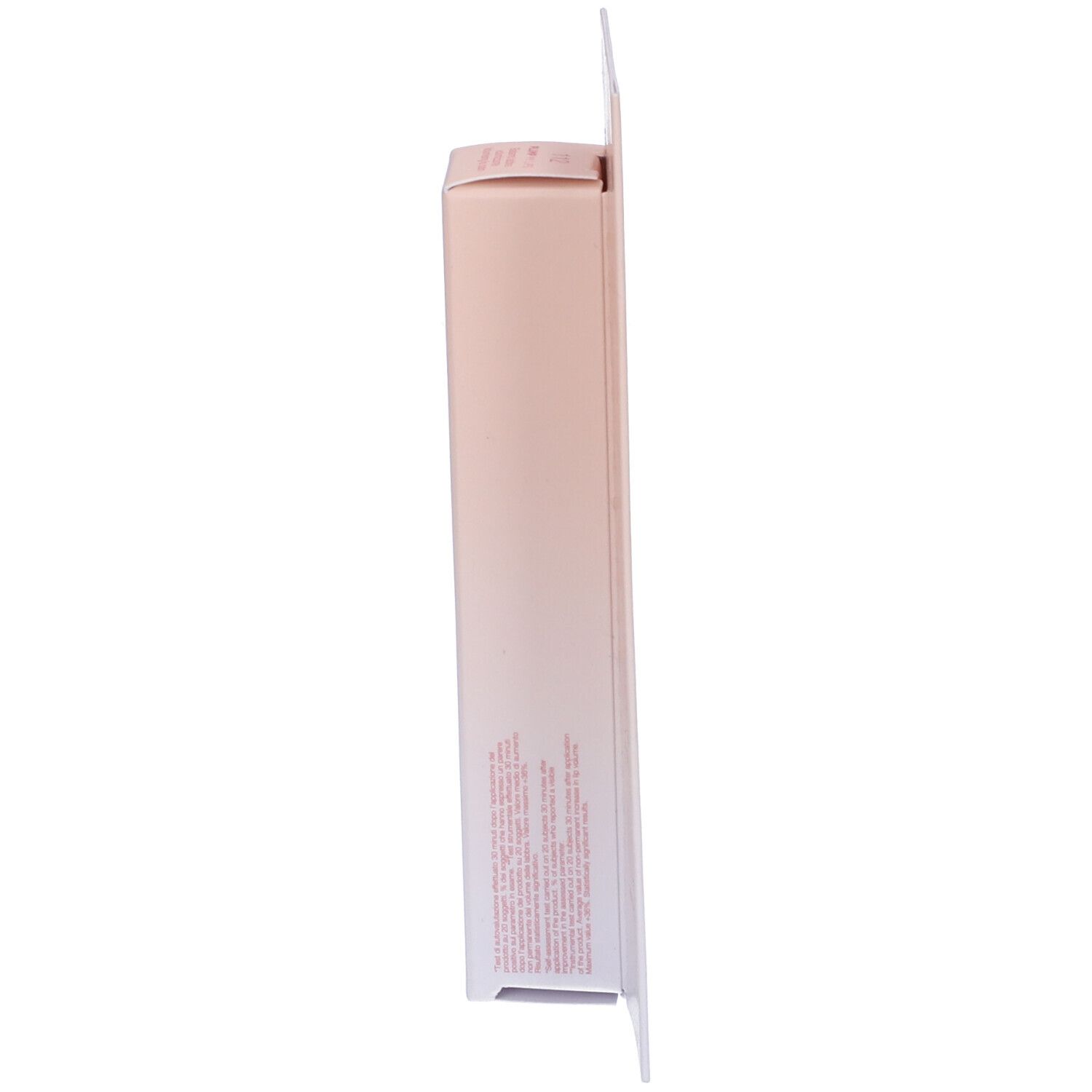 Confezione prodotto sottile, rosa-bianco. Dispositivo di sospensione.