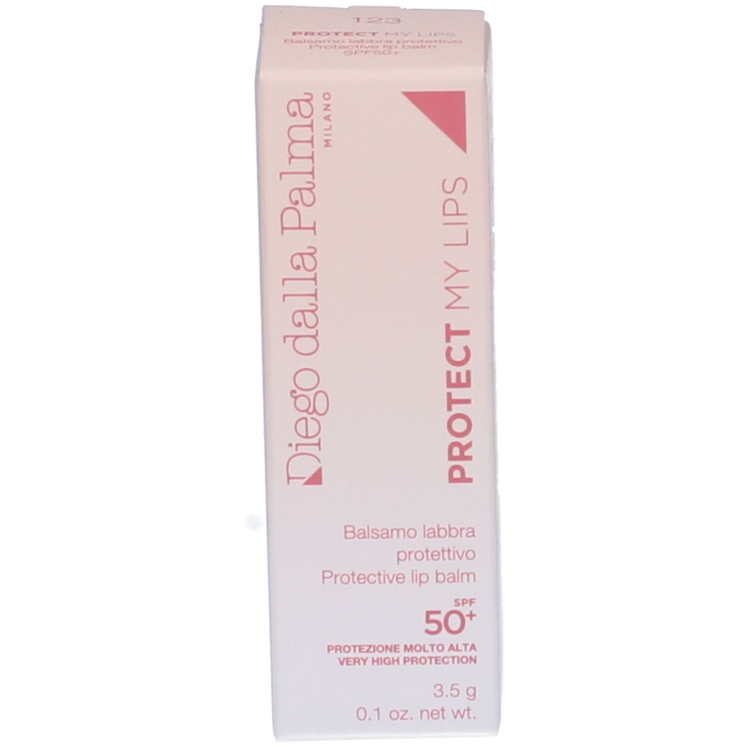 Confezione. Scritta: Diego dalla Palma, Protect My Lips, SPF 50+.