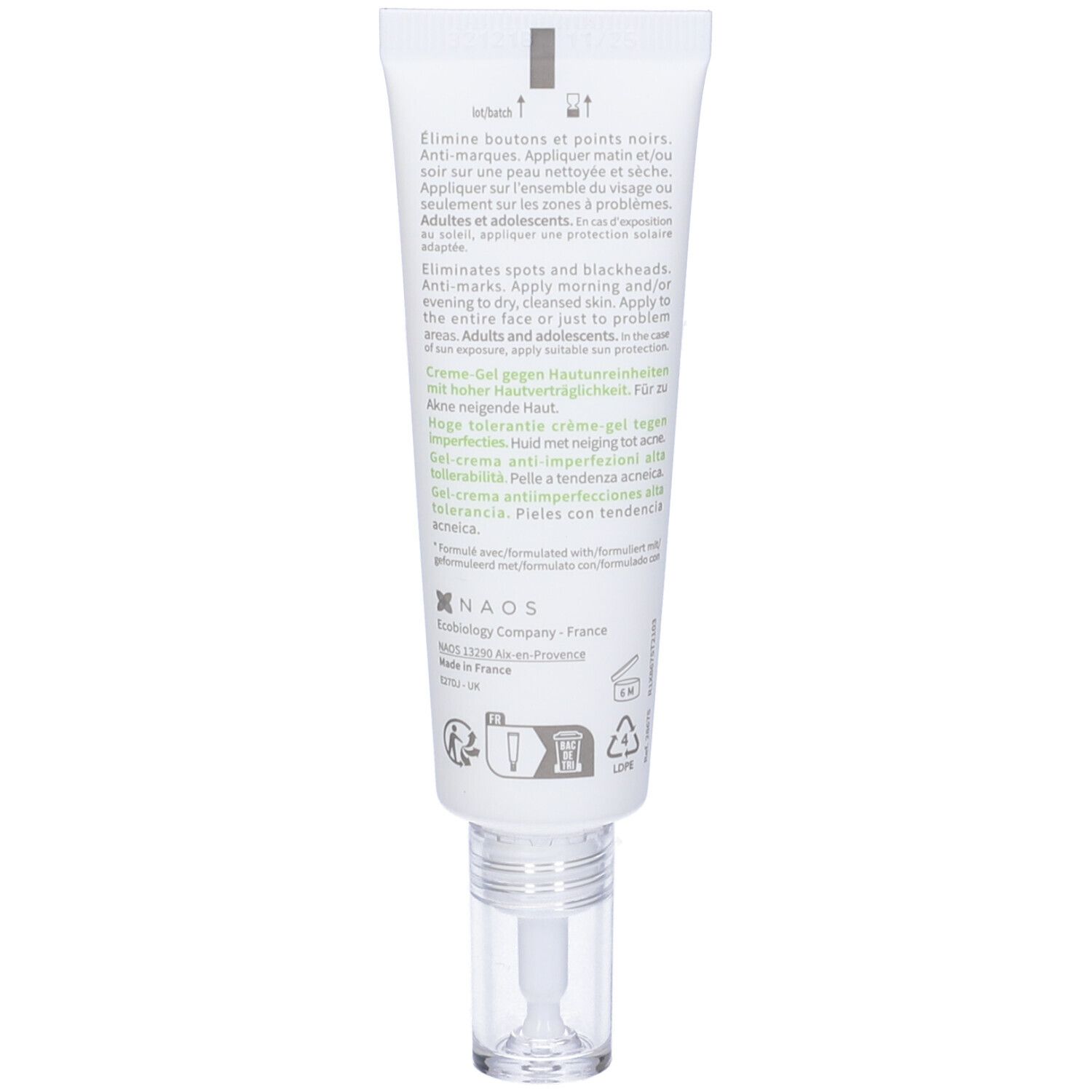 BIODERMA Sebium Kerato+ crema. Tubo e confezione. Testo multilingue. Con applicatore.