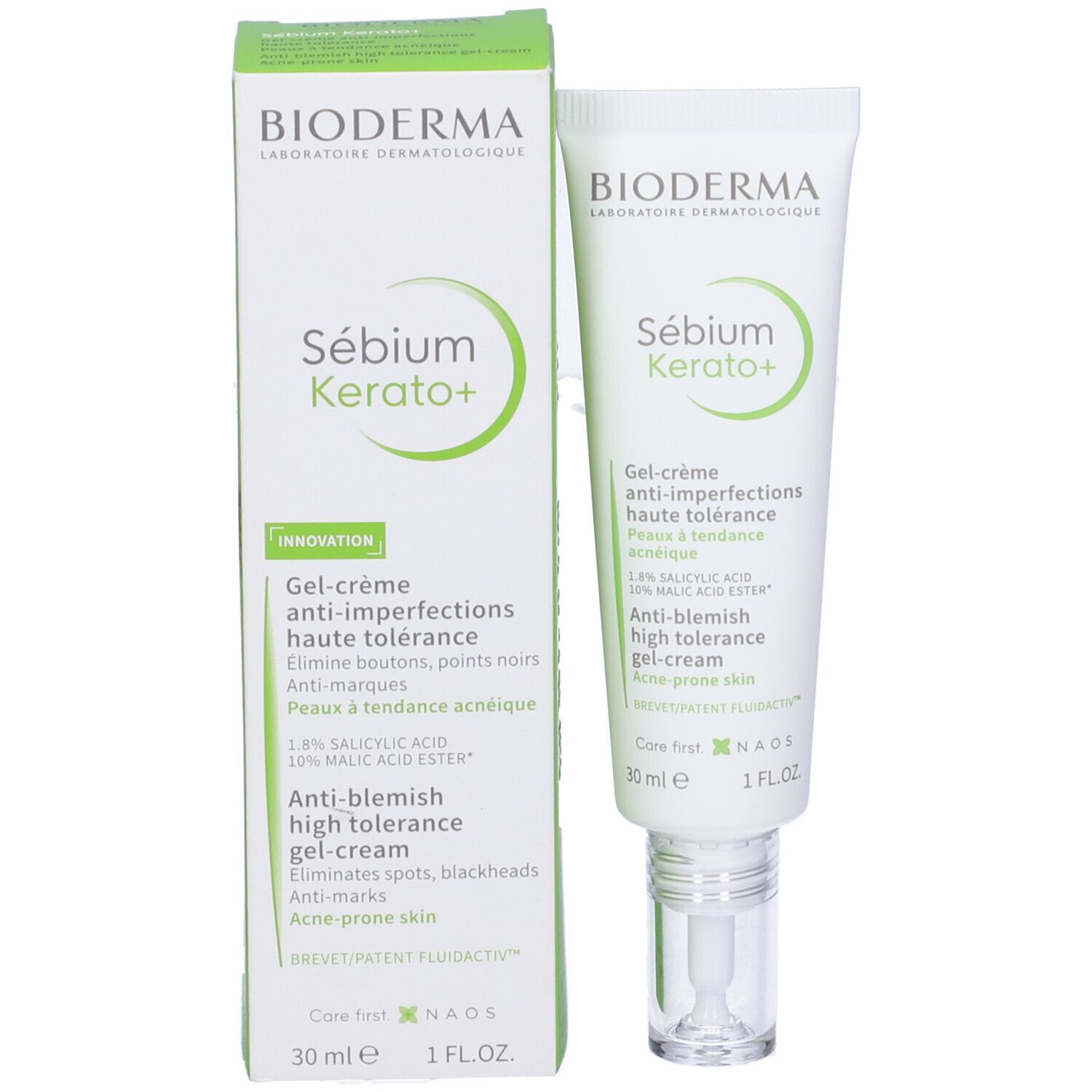 BIODERMA Sebium Kerato+ crema. Confezione. Testo multilingue. Con applicatore.